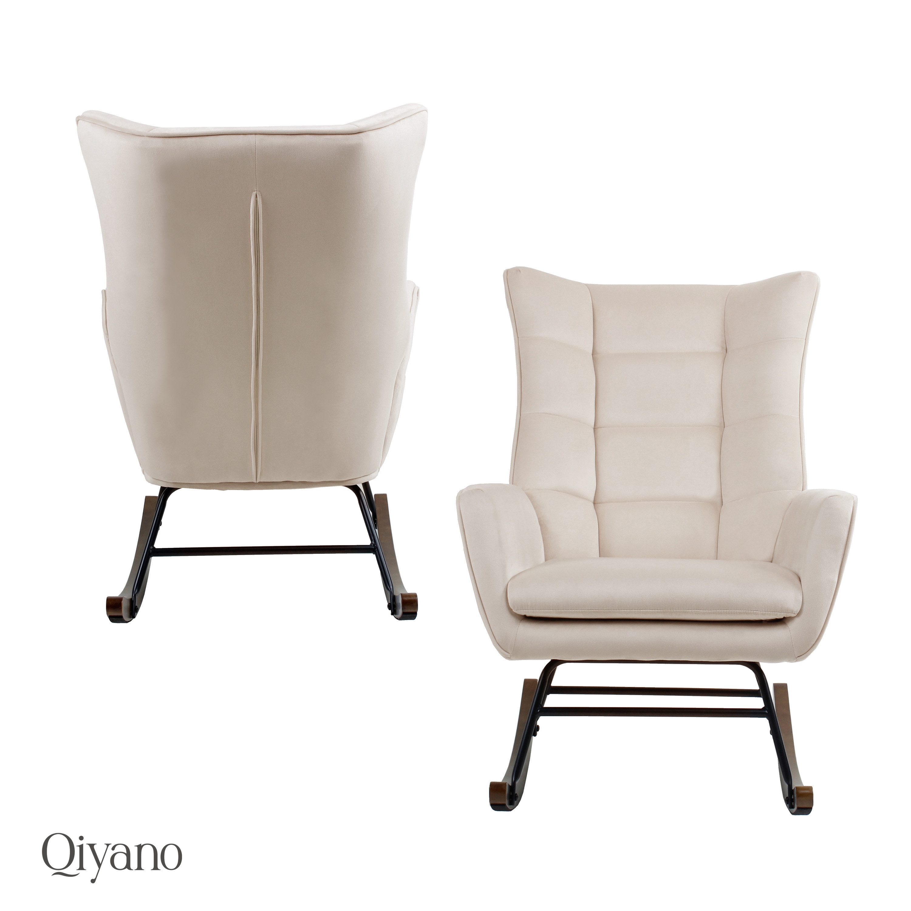Qiyano Schaukelstuhl Medira Beige Samtstoff mit Metallgestell und Holzkufen günstig online kaufen
