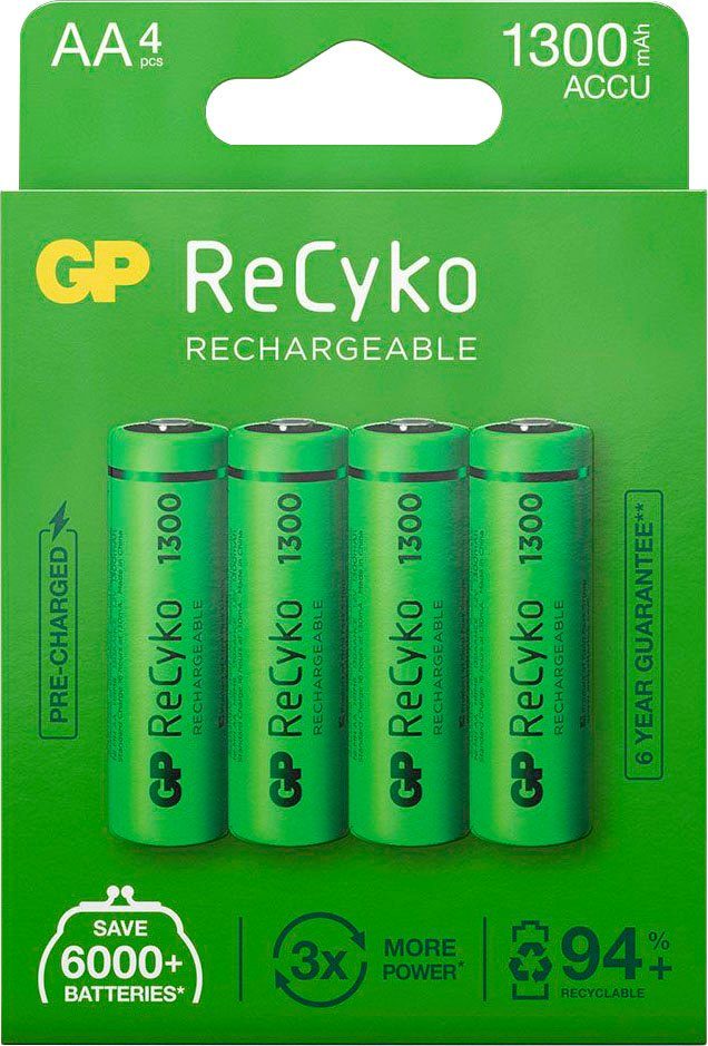 GP Batteries 4er Pack AA Akku GP NiMH 1300 mAh ReCyko 1,2V Akku AA 1300 mAh (4 St)