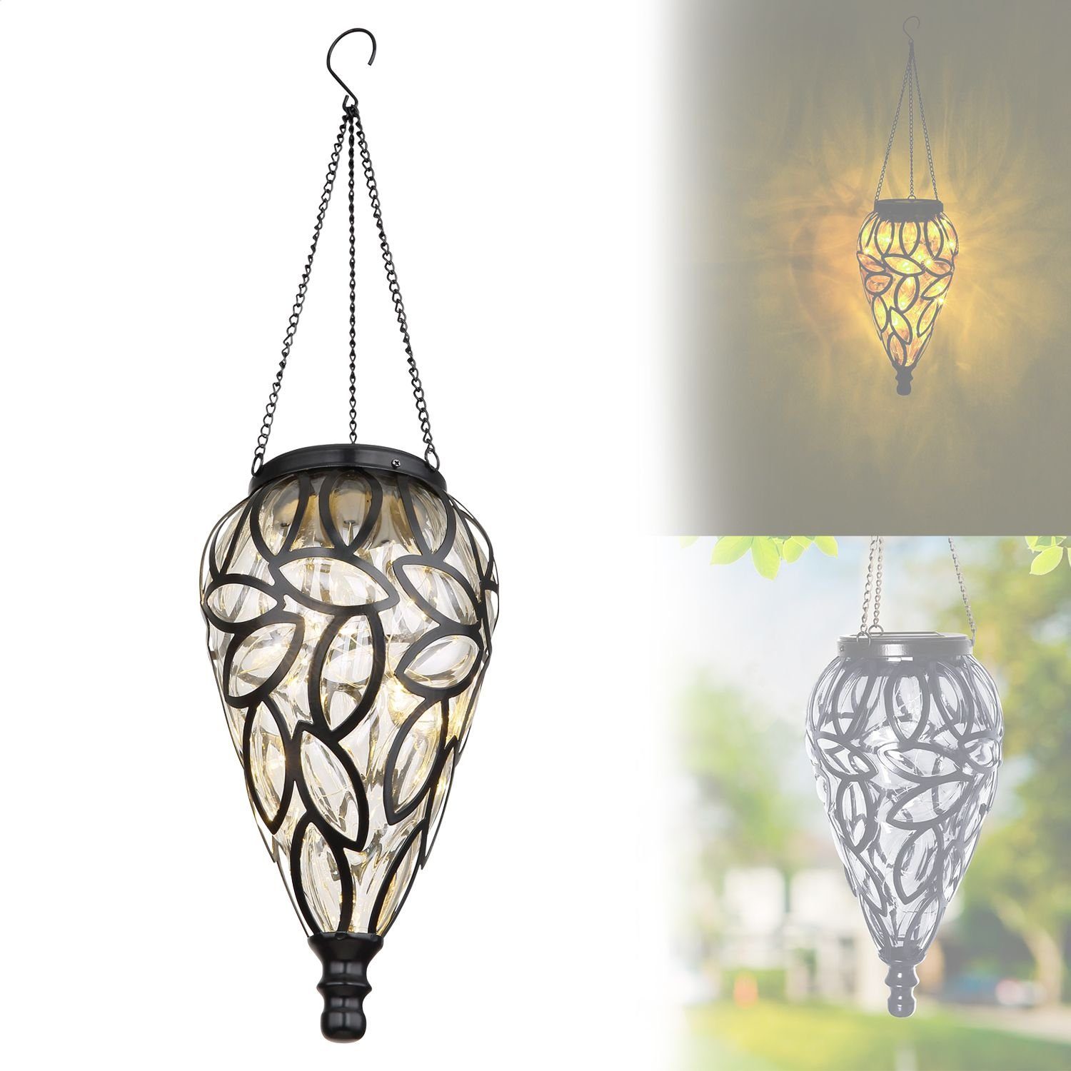 bmf-versand LED Solarleuchte Solarleuchte Garten Tropfen 10cm Solarlampe Außen Leuchte Solar LED, Hängelampe Außen, LED fest integriert, warmweiß, Gartenlaterne hängend