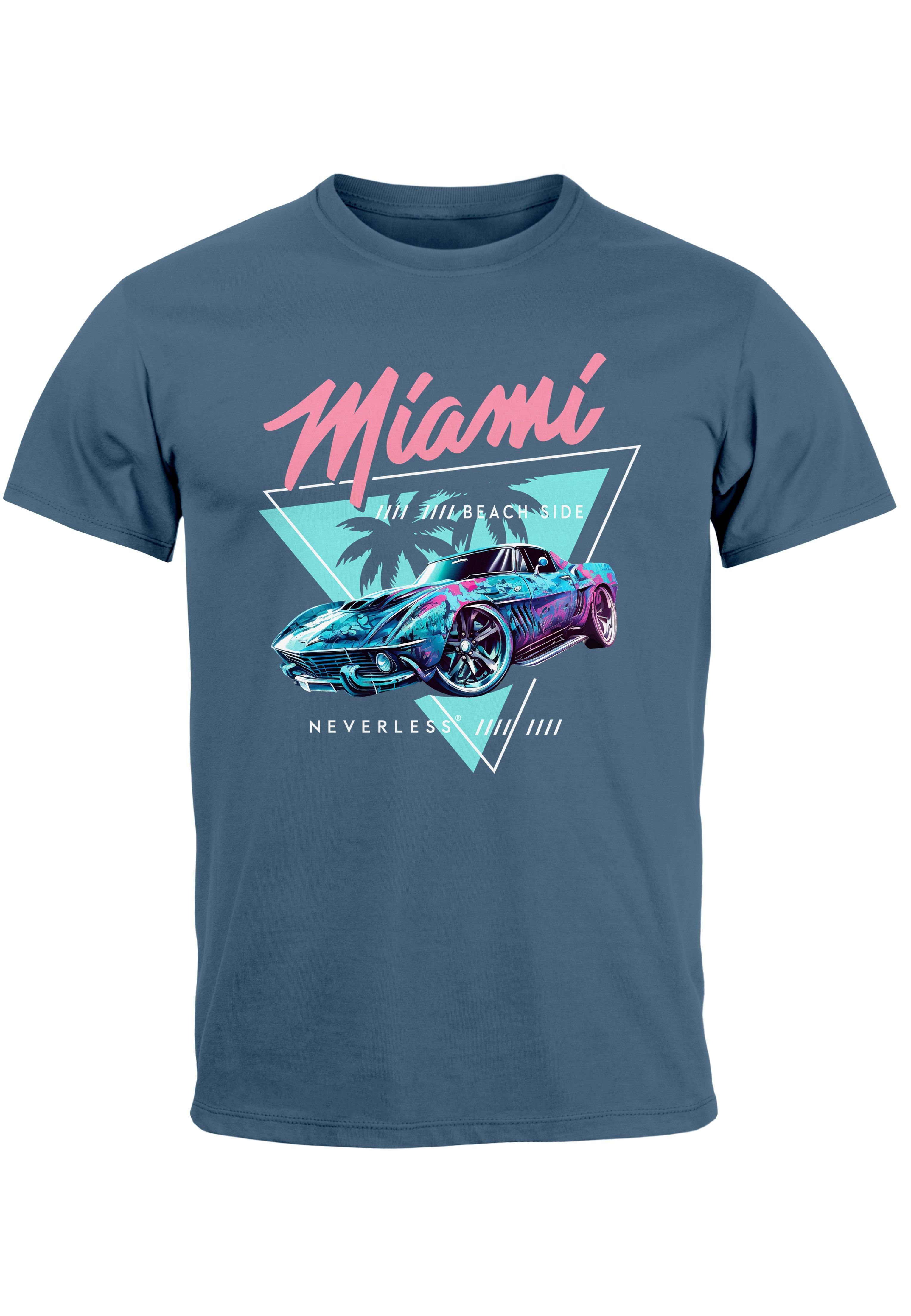 USA Herren T-Shirt Print-Shirt mit Print denim Bedruckt Surfing blue Automobil Beach Motiv Miami Retro Neverless