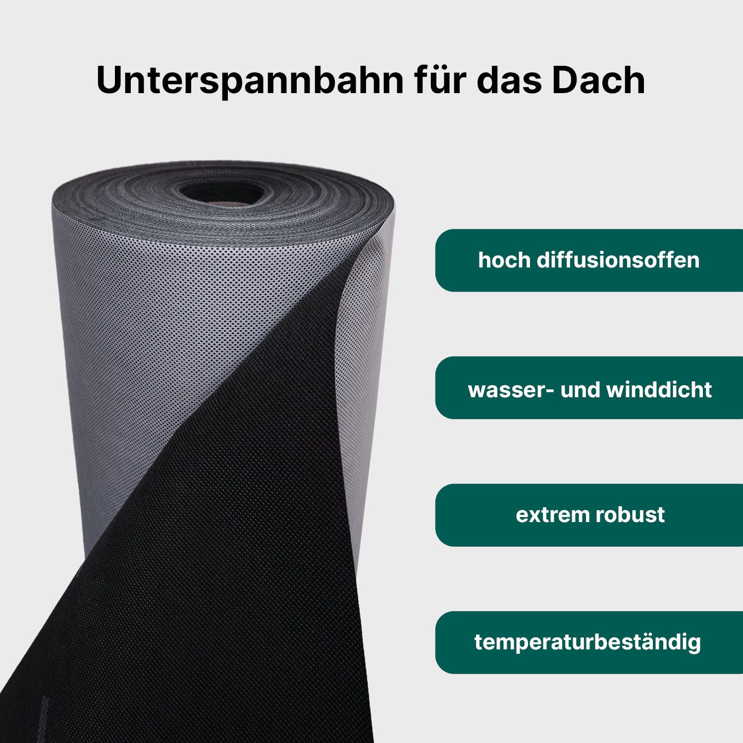 Dachbahn Unterspannbahn fürs Dach 150 g/m² UV-beständig für Steildächer, (ohne Klebestreifen), 4-lagig, Temperaturbeständig von -30°C bis +80°C