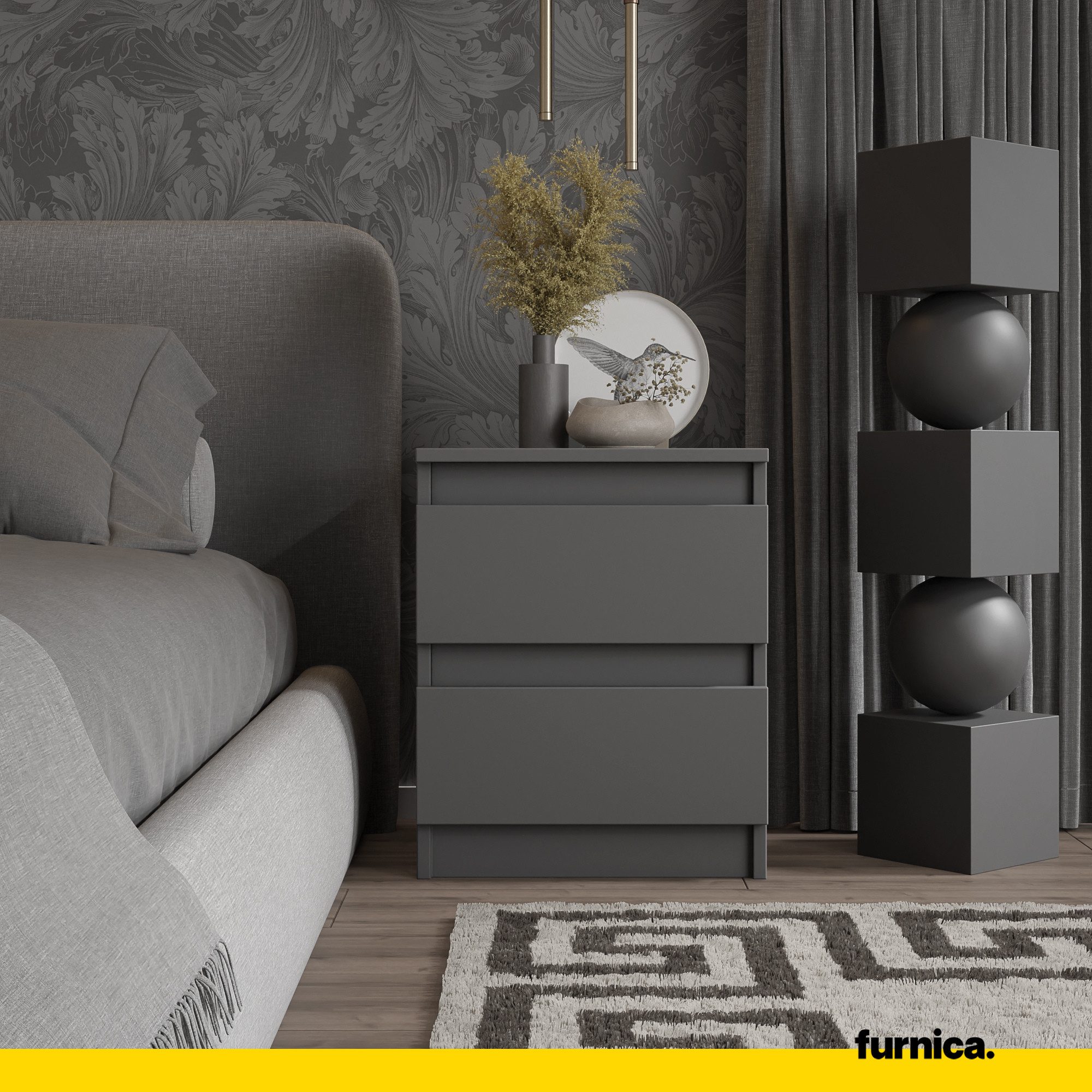 Furnica Nachttisch 2er-Set - BIG G - Nachtschrank mit 2 Schubladen H50cm B41cm T33cm (2er-Set) – Bild 3 von 4