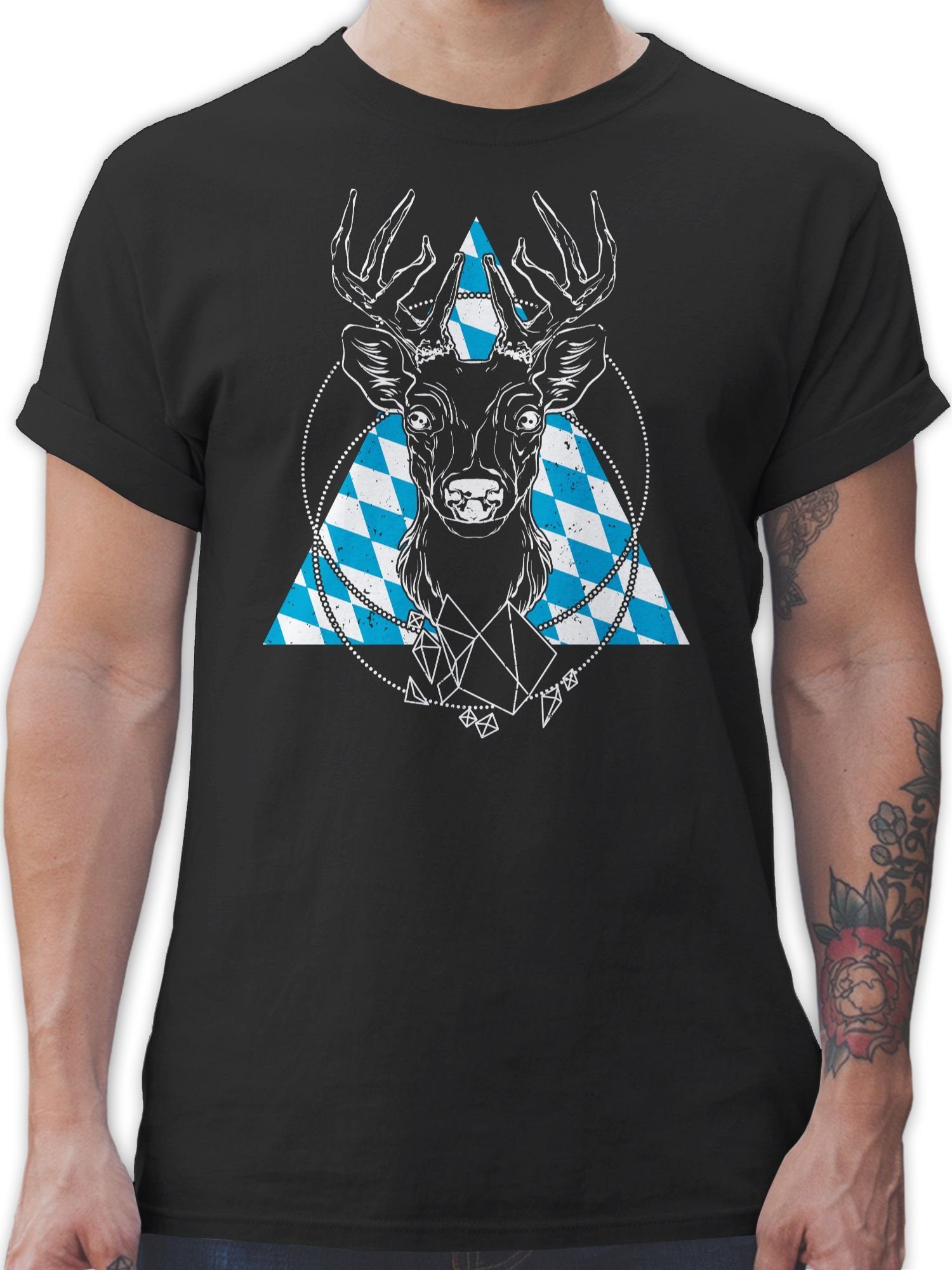 Shirtracer T-Shirt Bayrischer Hirsch - weiß Mode für Oktoberfest Herren