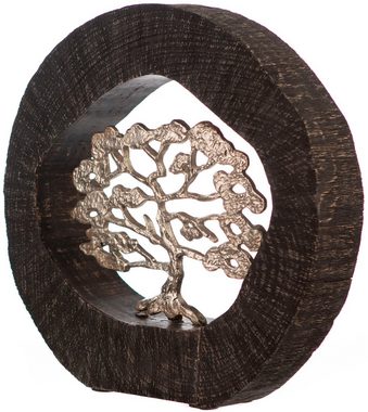 GILDE Dekoobjekt Skulptur Beech, schwarz/silber (1 St), Höhe 35 cm, handgefertigt, aus Metall und Holz, Motiv Baum, Wohnzimmer