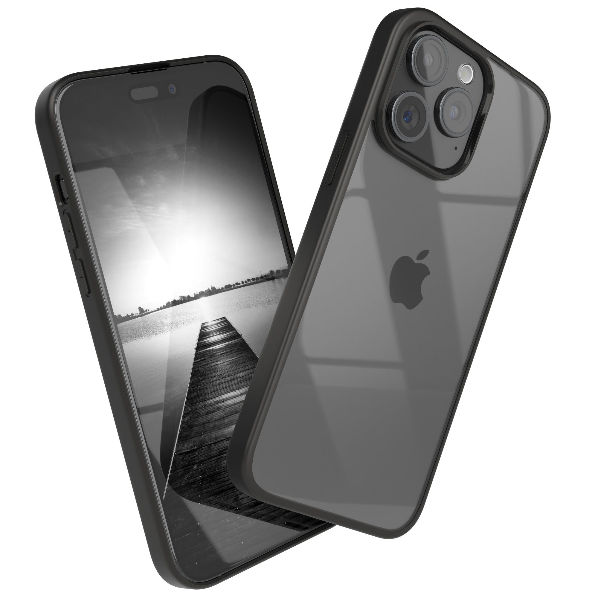 EAZY CASE Handyhülle Bumper Case für Apple iPhone 15 Pro Max 6,7 Zoll, Hülle Durchsichtig kratzfest Back Cover mit Displayschutz Schwarz