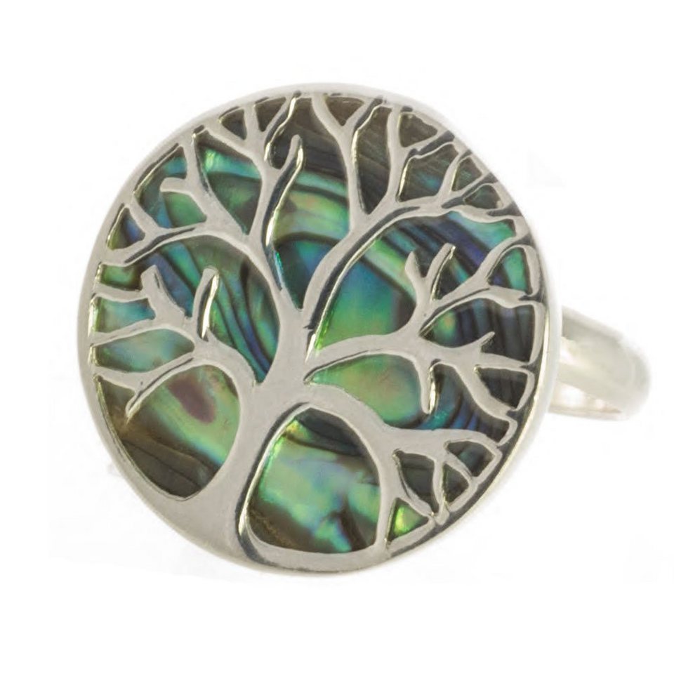 Bella Carina Silberring Ring mit Abalone Muschel Baum des Lebens, 925 Silber