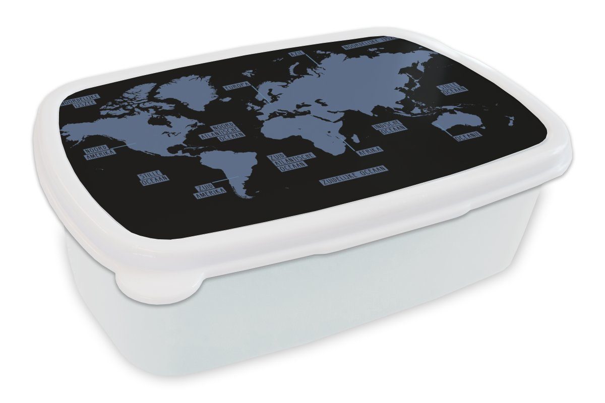 MuchoWow Lunchbox Weltkarte - Topographie - Braun, Kunststoff, (2-tlg), Brotbox für Kinder und Erwachsene, Brotdose, für Jungs und Mädchen weiß
