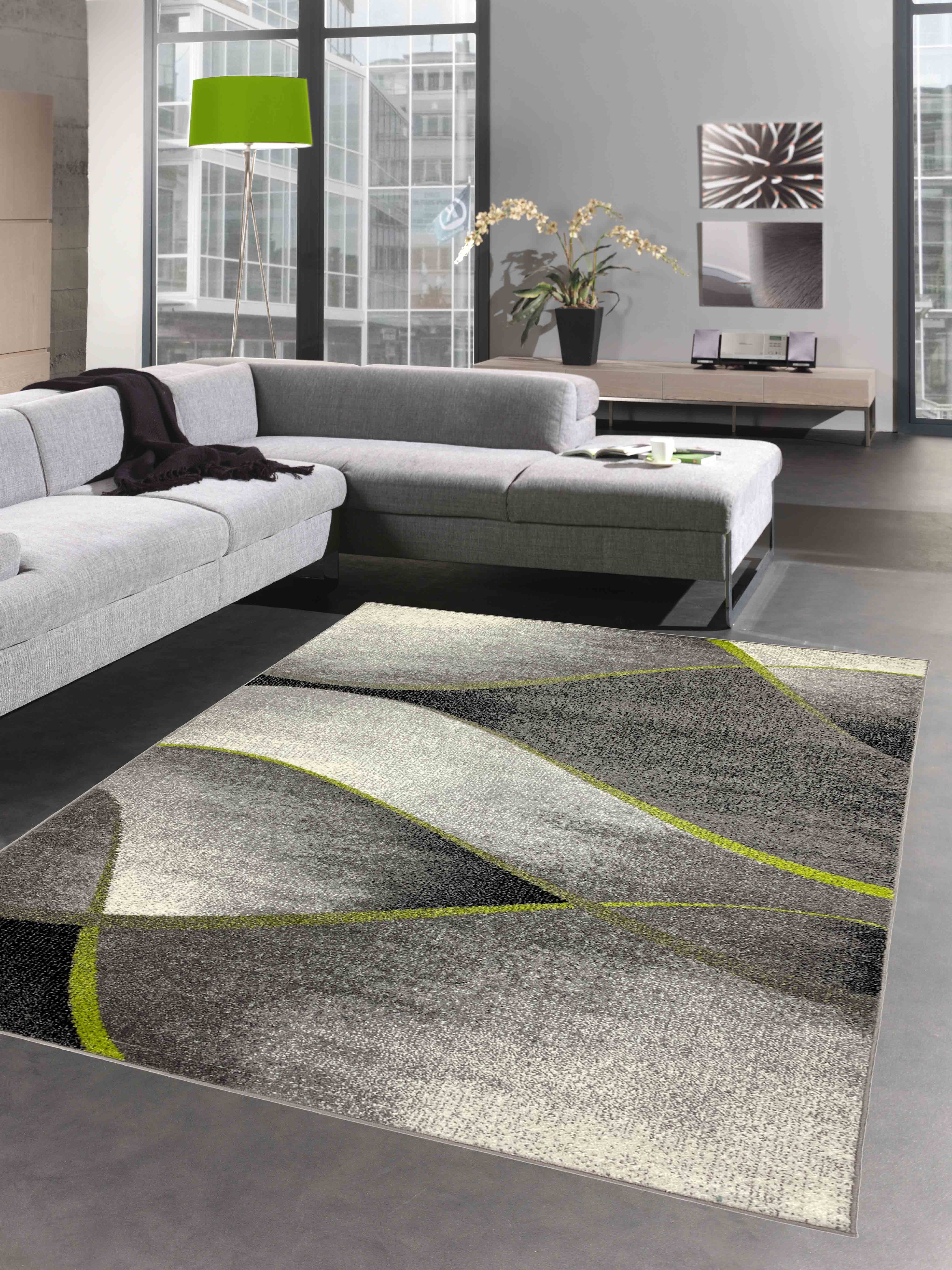 Carpetia Teppich Teppich Wohnzimmer Wellen Design in grau anthrazit grün - pflegeleicht, rechteckig, Höhe: 8 mm