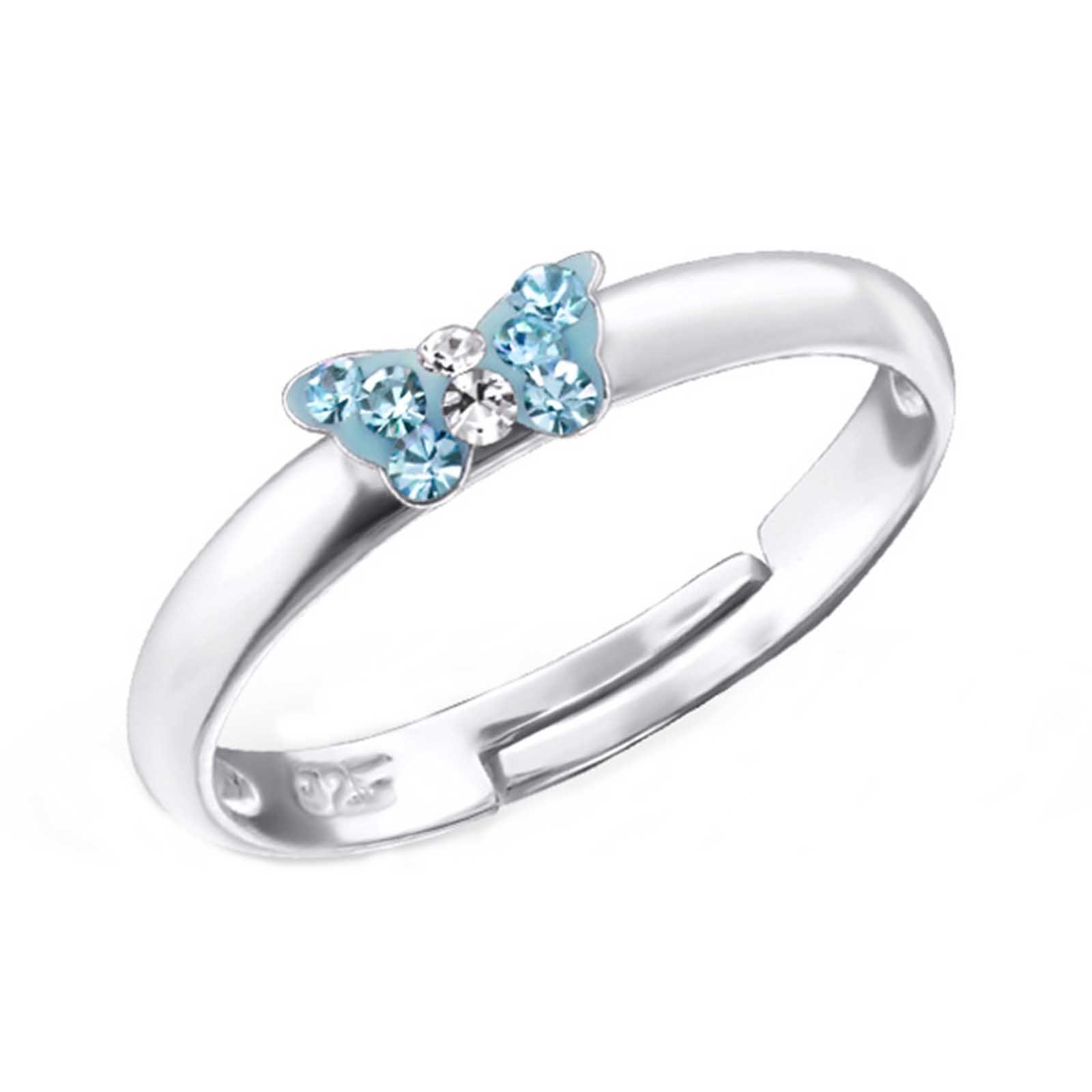 schmuck23 Fingerring Kinder Ring Schmetterling 925 Silber, Kinderschmuck Mädchen Geschenk Hellblau