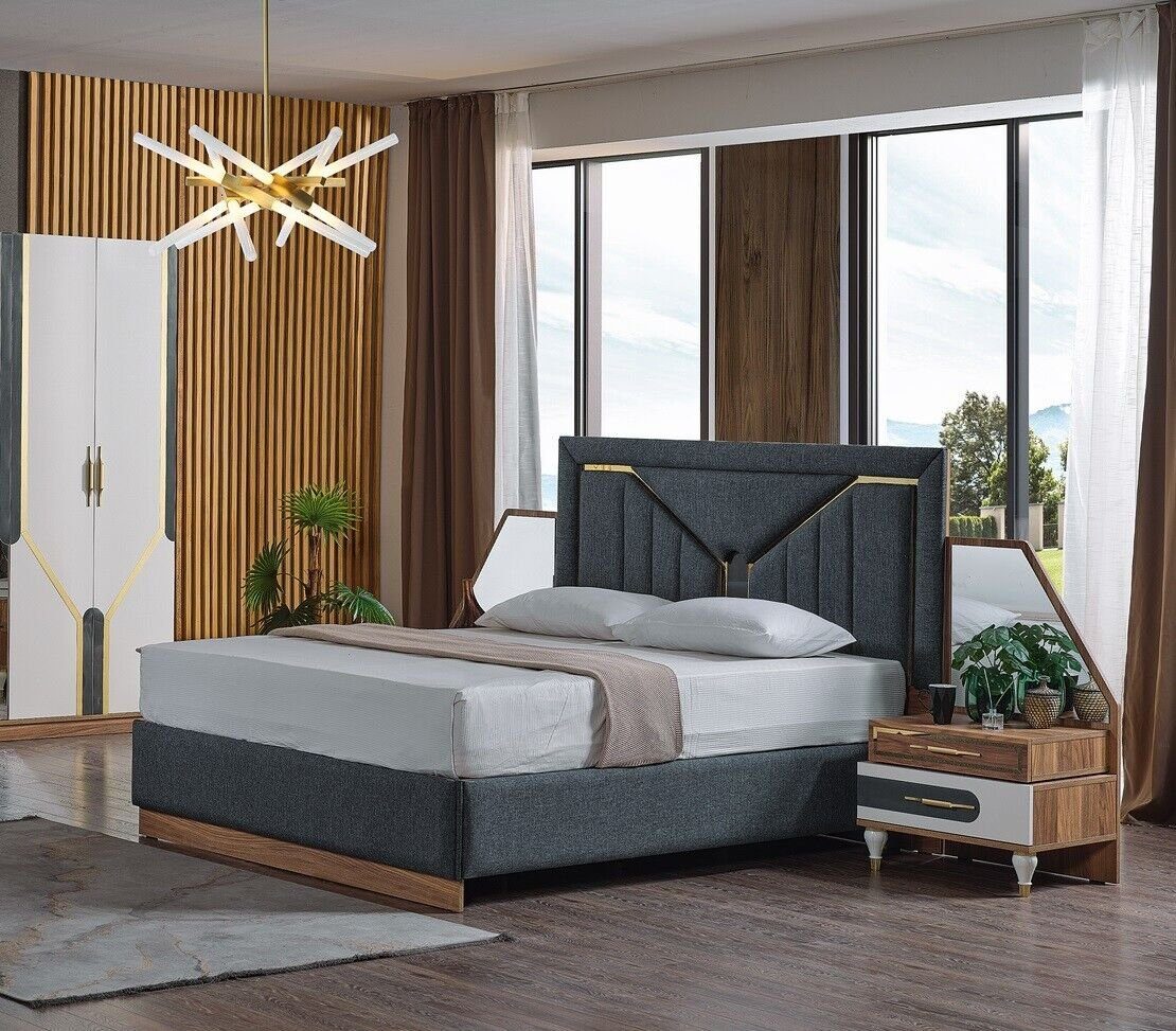 + 2x Bett Luxus Europa Made Komplettes, Nachttische+Schrank Schlafzimmer JVmoebel 1x in Holz (3-St., Nachttische), Schlafzimmer-Set 2x Bett Set +