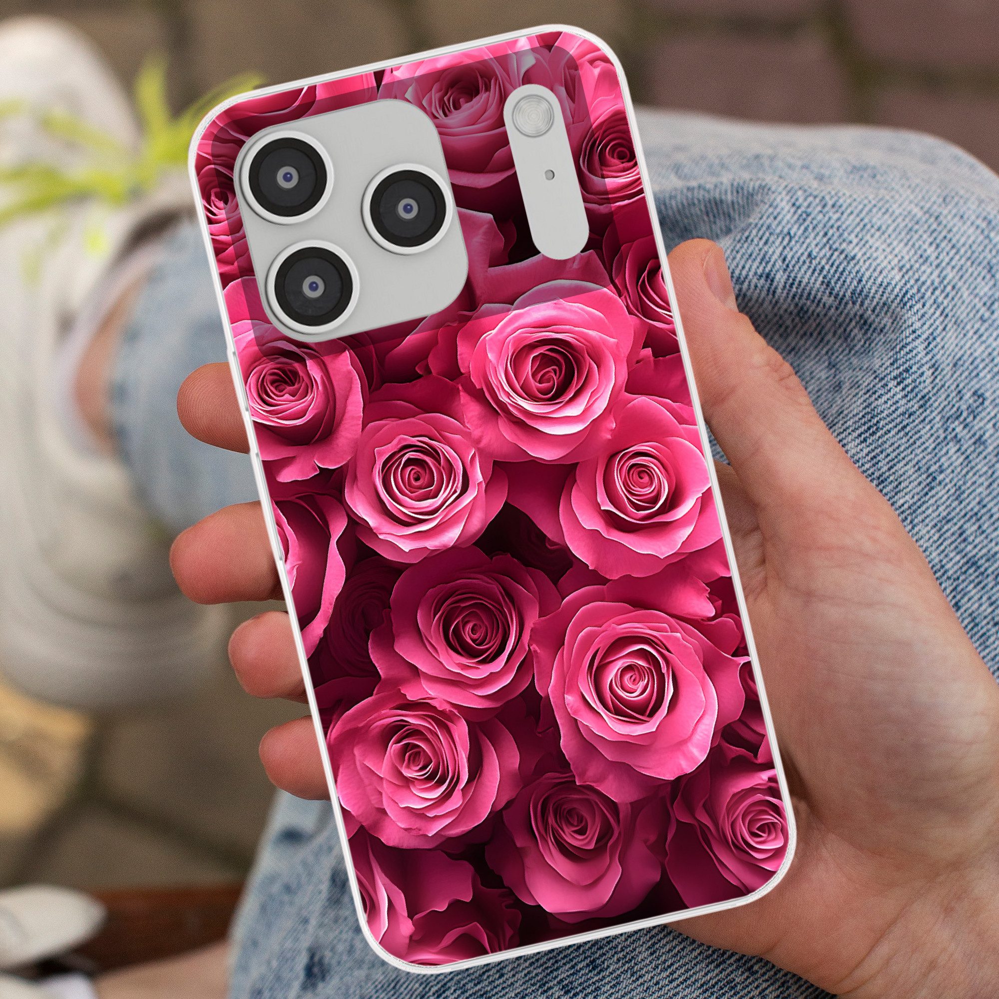 MuchoWow Handyhülle für Apple iPhone 17 Pro Rosen - Rosa - Blume, Smartphone-Bumper, Print, Handy Schutzhülle Dünn