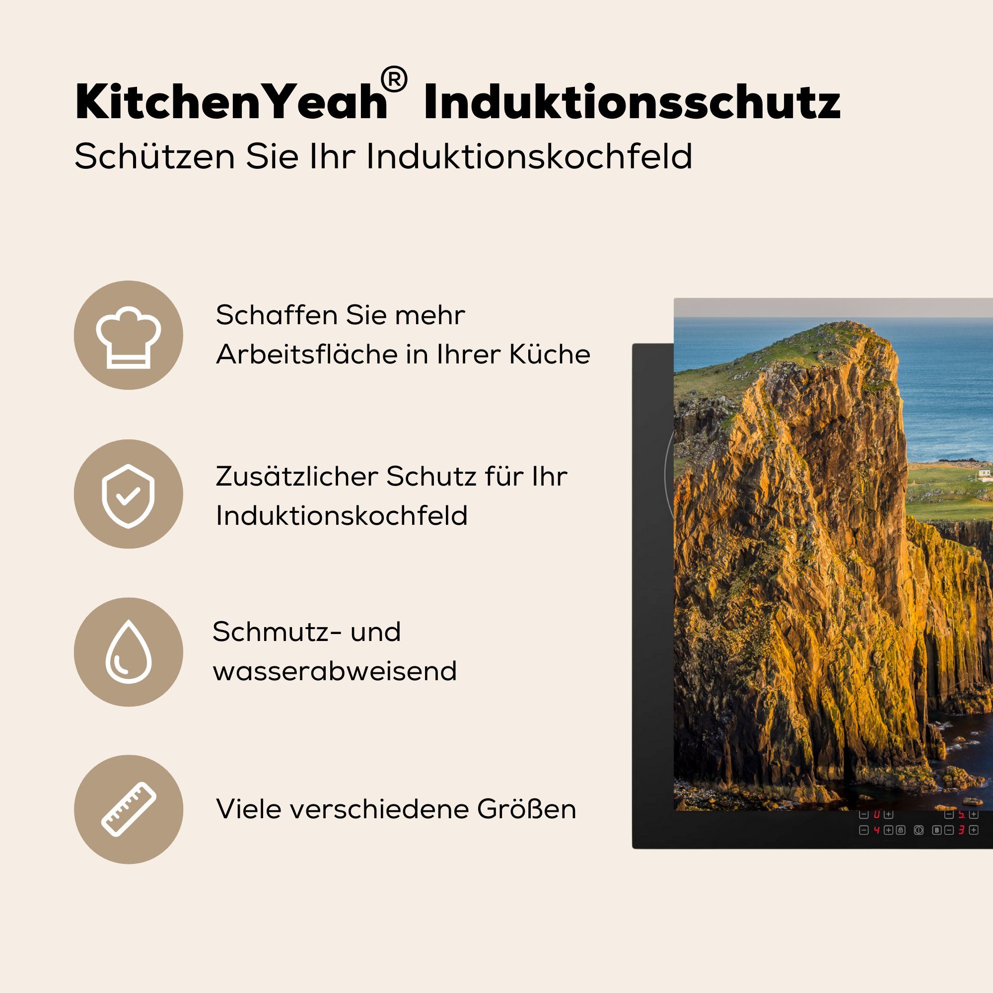 auf cm, küche für Ceranfeldabdeckung, (1 Arbeitsplatte tlg), MuchoWow Leuchtturm Skye, Vinyl, 78x78 Herdblende-/Abdeckplatte Traditioneller