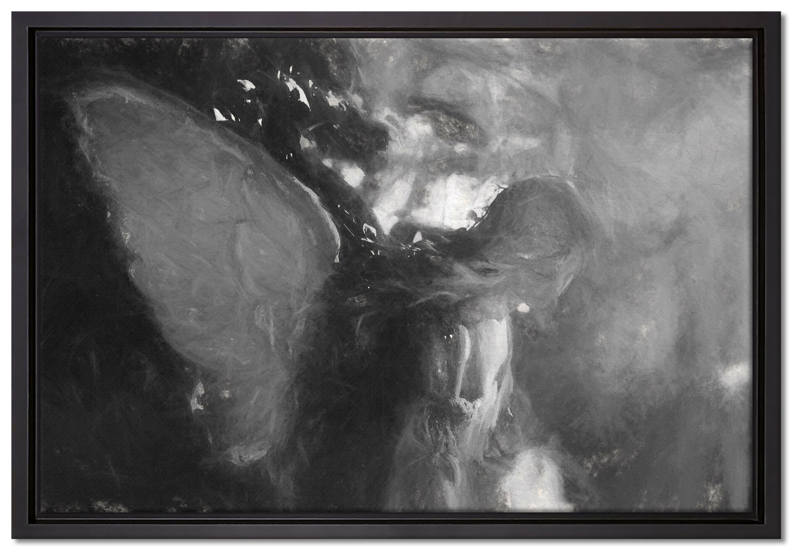 Pixxprint Leinwandbild Engel im Sonnenlicht, Wanddekoration (1 St), Leinwandbild fertig bespannt, in einem Schattenfugen-Bilderrahmen gefasst, inkl. Zackenaufhänger