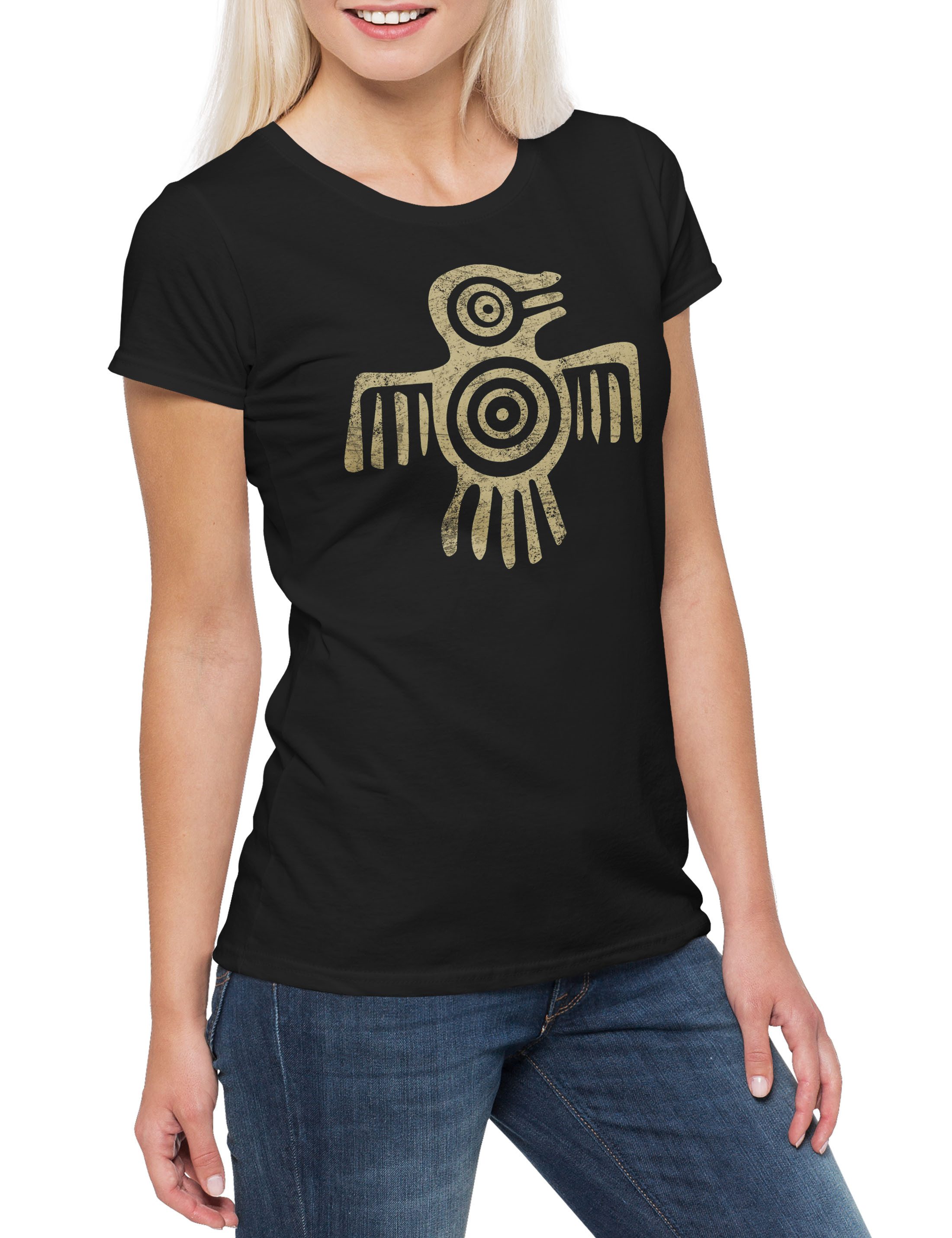 Print-Shirt Aztec Bird II Damen T-Shirt Native Indian American Azteken Sign Maya