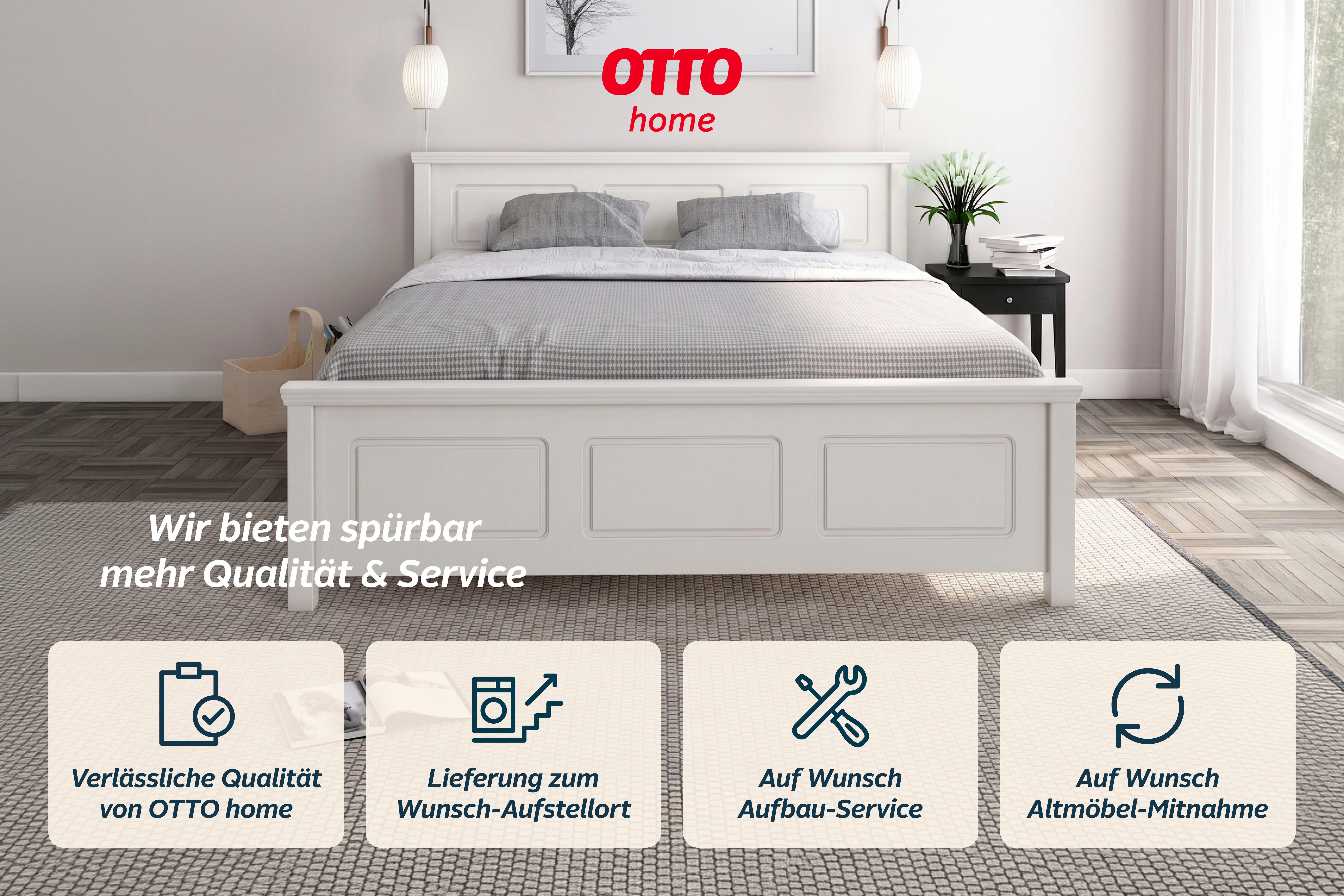 OTTO home Massivholzbett ERIKK', Made in Europe, optional mit Schublade, Massivholz Kiefer (FSC® zertifiziert), in mehreren Größen, Landhausstil mit Kassettenop – Bild 5 von 5