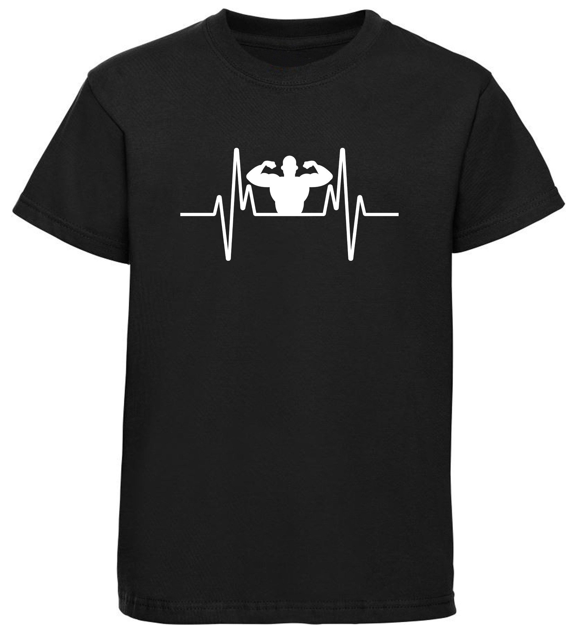 MyDesign24 T-Shirt Kinder Herzschlag T-Shirt - Bodybuilder EKG Shirt schwarz kurzarm Regular Fit i567