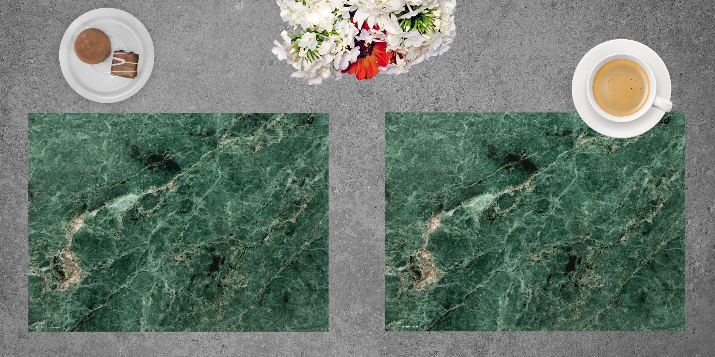 cover-your-desk.de Platzset Tischset, Platzset abwaschbar - Grüner Marmor natur - aus erstklassigem Vinyl (Kunststoff - BPA-frei) - 4 Stück - rutschfeste Tischunterlage in zeitlosem Design - Tischmatte - Made in Germany, (4-St)