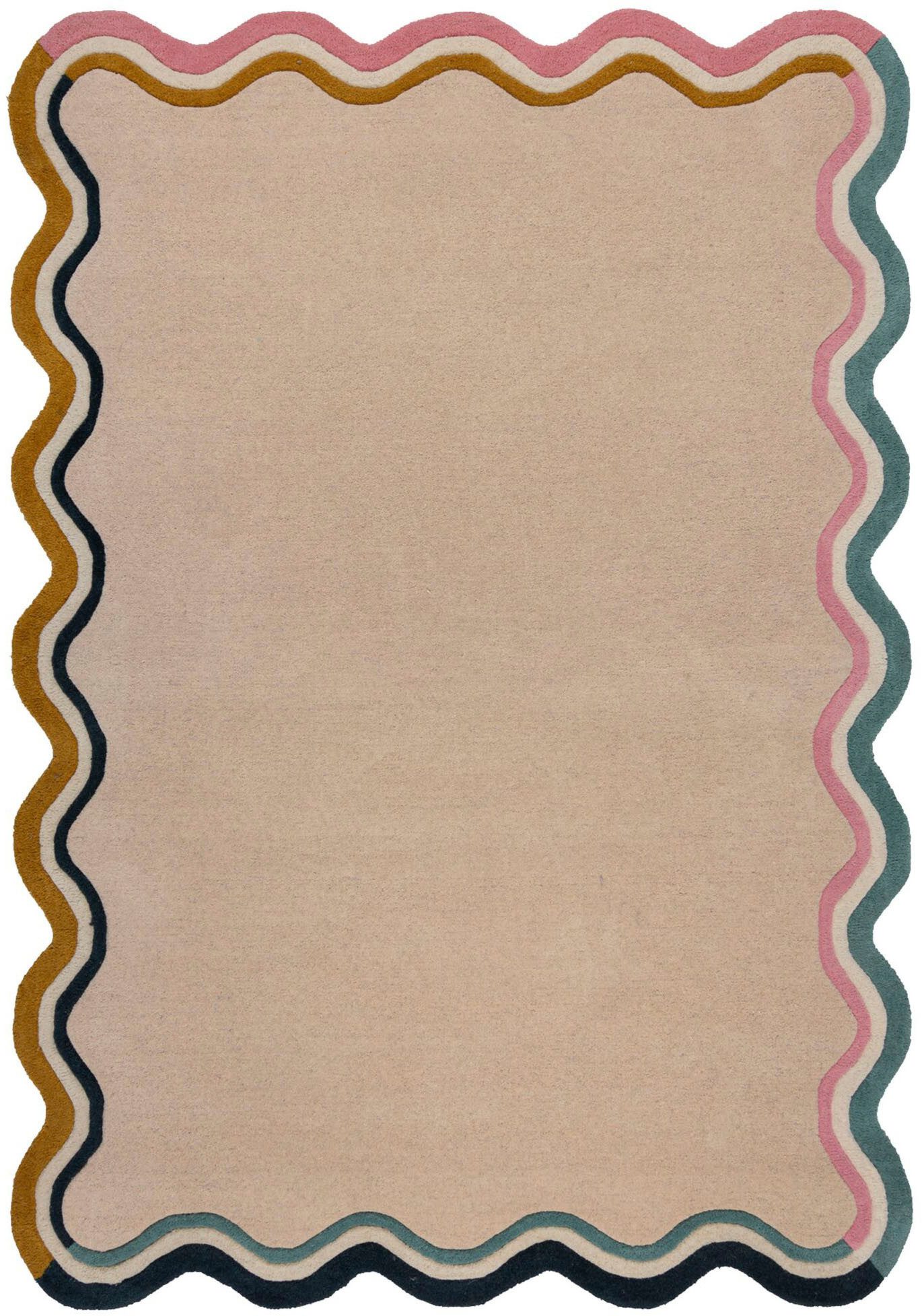 FLAIR RUGS Wollteppich LEO SCALLOP BORDER, rechteckig, Höhe: 8 mm, Wolle Border Teppich, mit Muschelsaumkante