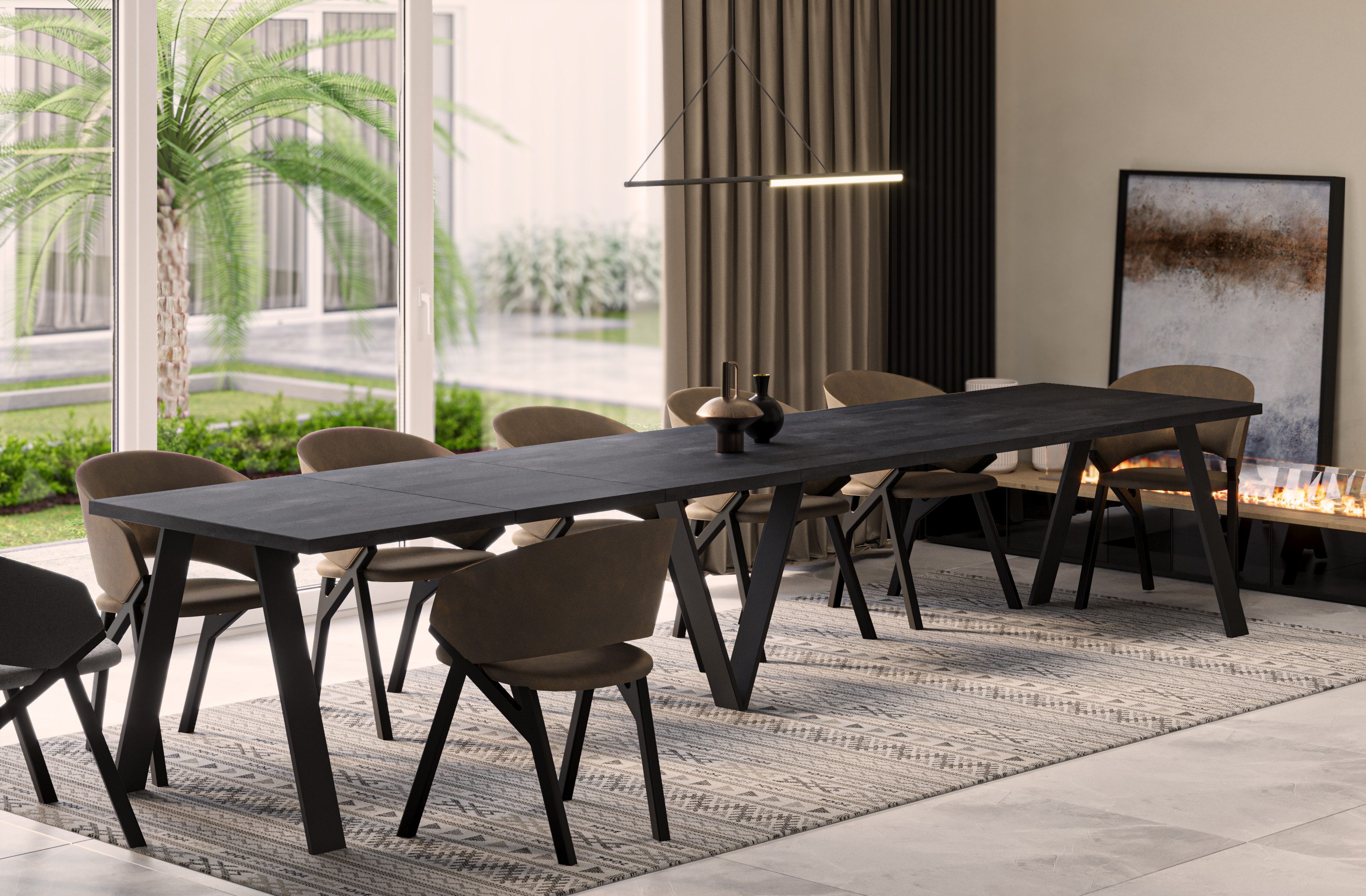 Endo-Moebel Esstisch Lungo XXL 130-405 cm, Metallgestell, ausziehbar, erweiterbar, riesiger Kulissentisch, 4m, extra lang und groß, stabil