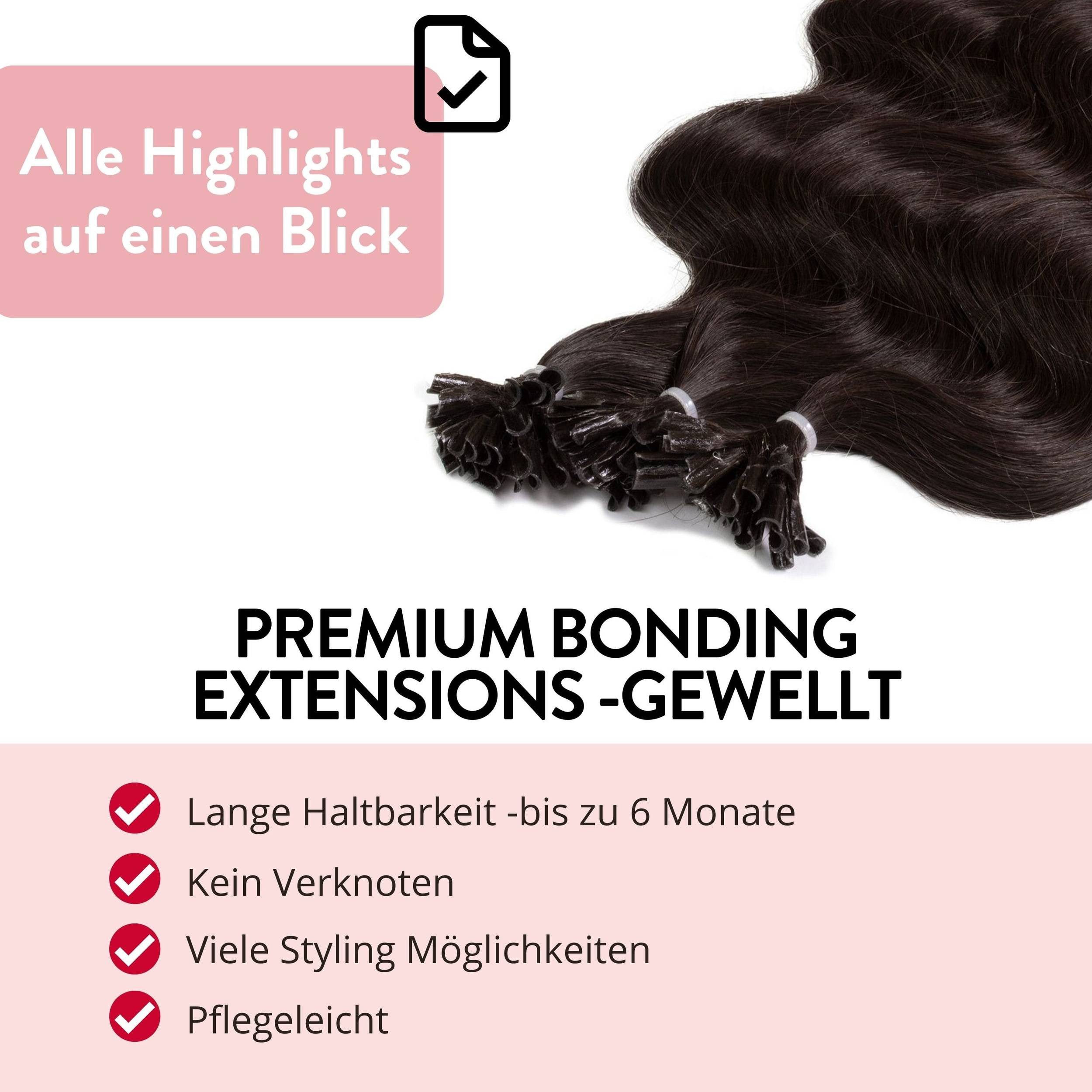 hair2heart Echthaar-Extension Premium Bondings gewellt #5/0 Hellbraun 40cm