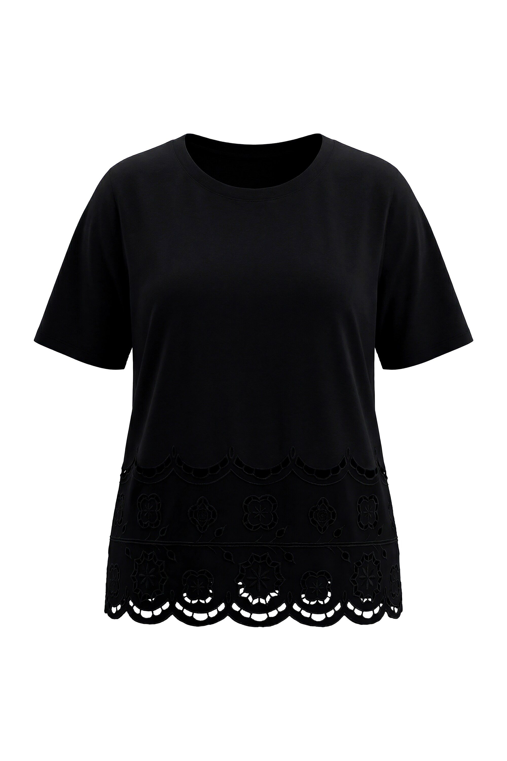 Ulla Popken T-Shirt T-Shirt Lochspitze Oversized Rundhals Halbarm