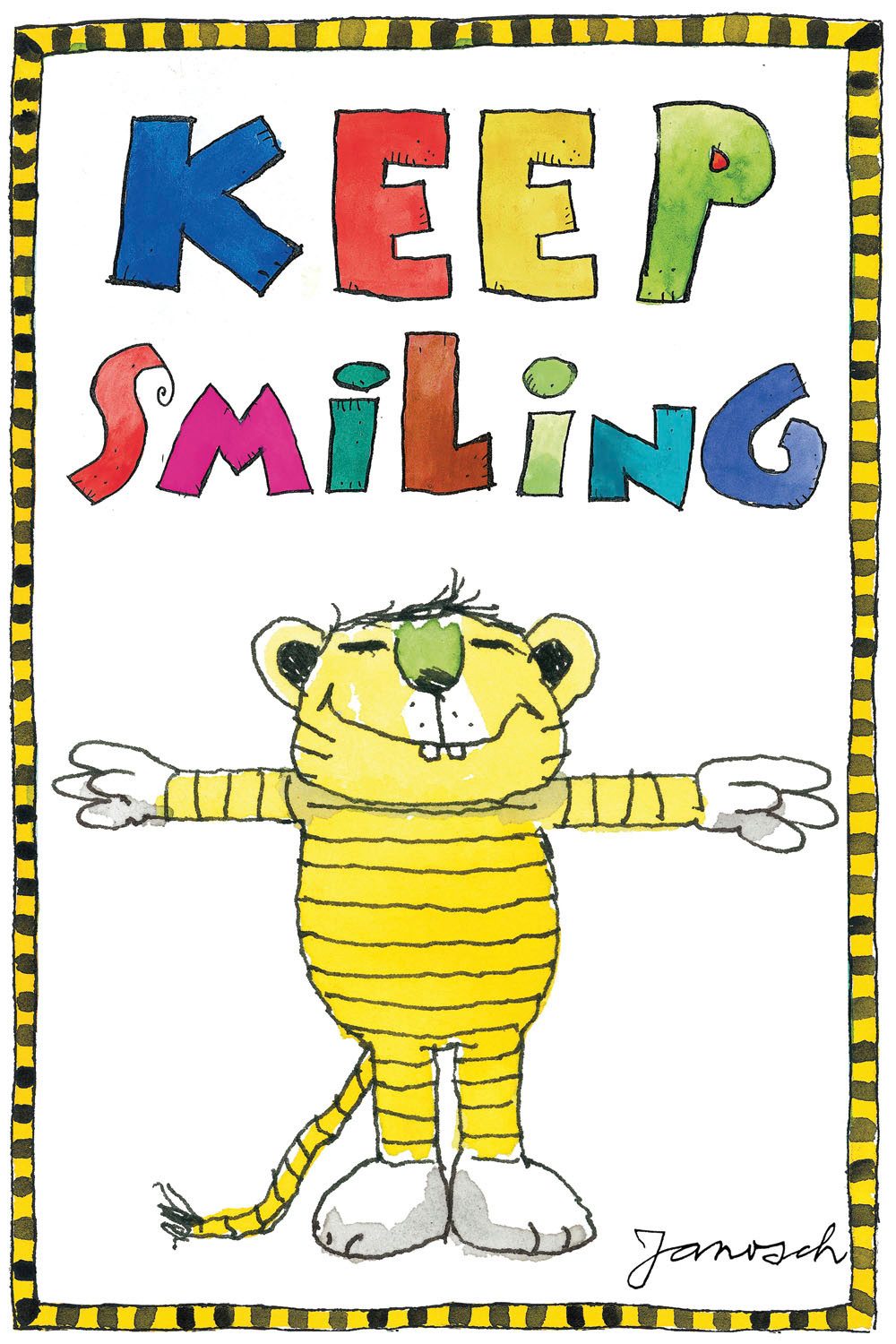 LuckyLinde Leinwandbild Der kleine Tiger - Keep Smiling, Ente, Enten, Figuren, Filmfiguren, Motivationsbilder, Schriftzug, Sprüche, Tiere, Tiger, little star (1 St), Exklusive JANOSCH Kindermotive