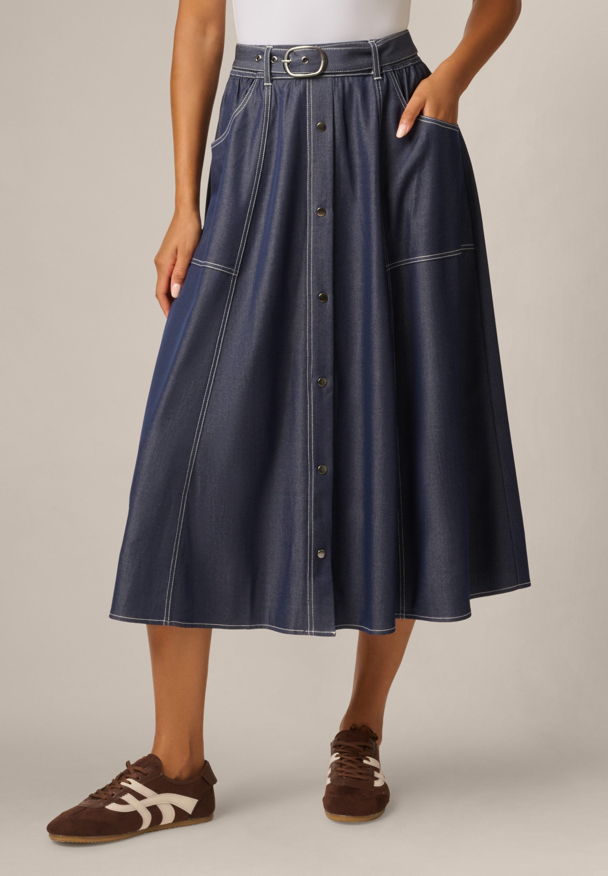 Adrianna Papell Sommerrock Denim Like Skirt Midirock aus geschmeidigem Stretchstoff