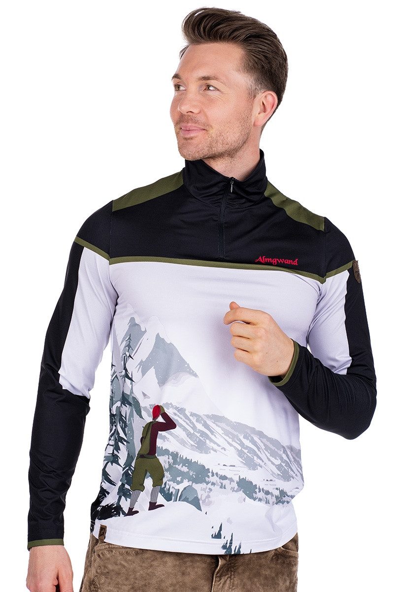 Almgwand Trachtenshirt Funktionsshirt Herren - HÖFERALM - schwarz/grau