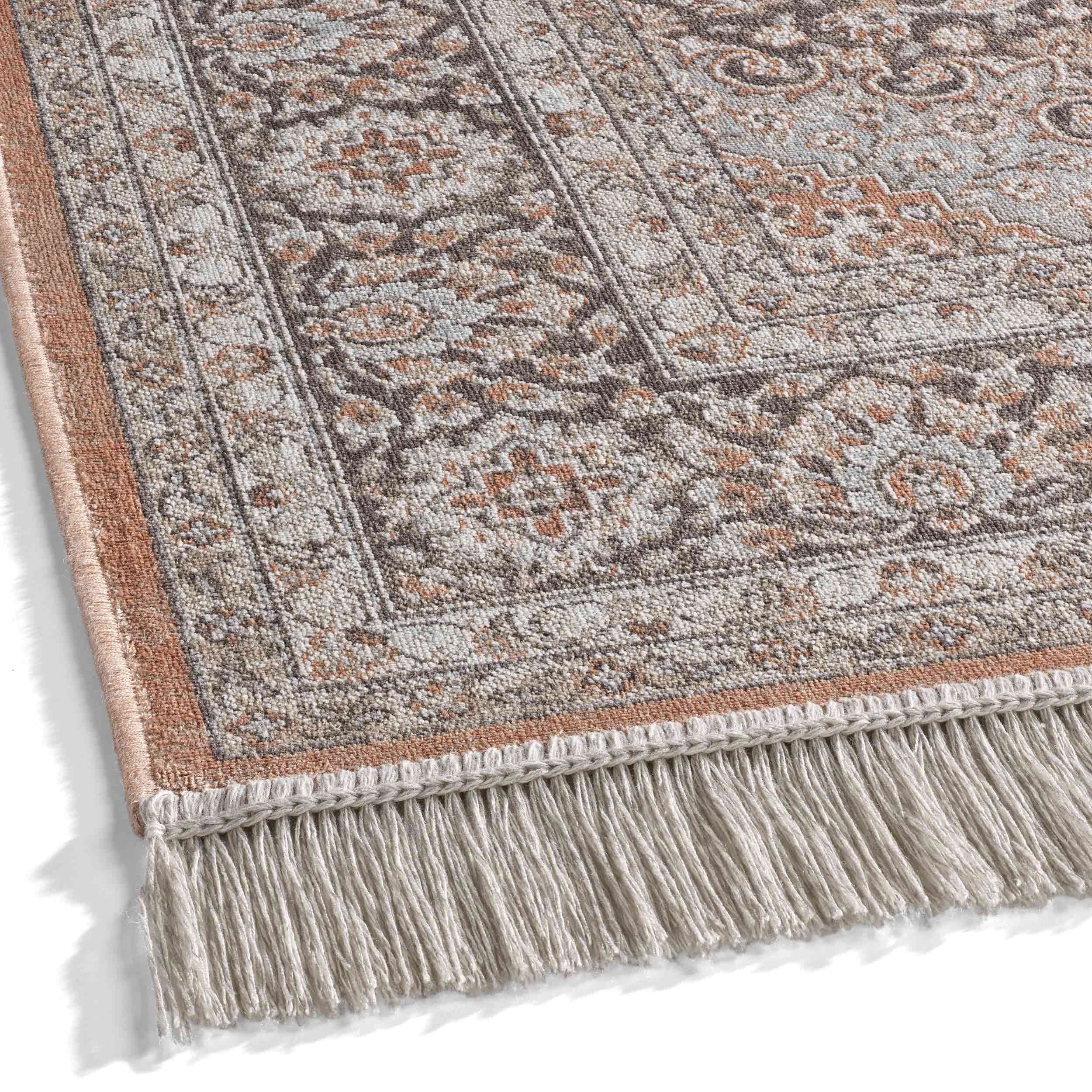 TaraCarpet Teppich Palazzo Royal Vintage Medaillon, rechteckig, Höhe: 6 mm, Vintage Seiden Optik terra Wohnzimmer Schlafzimmer Esszimmer 67x105