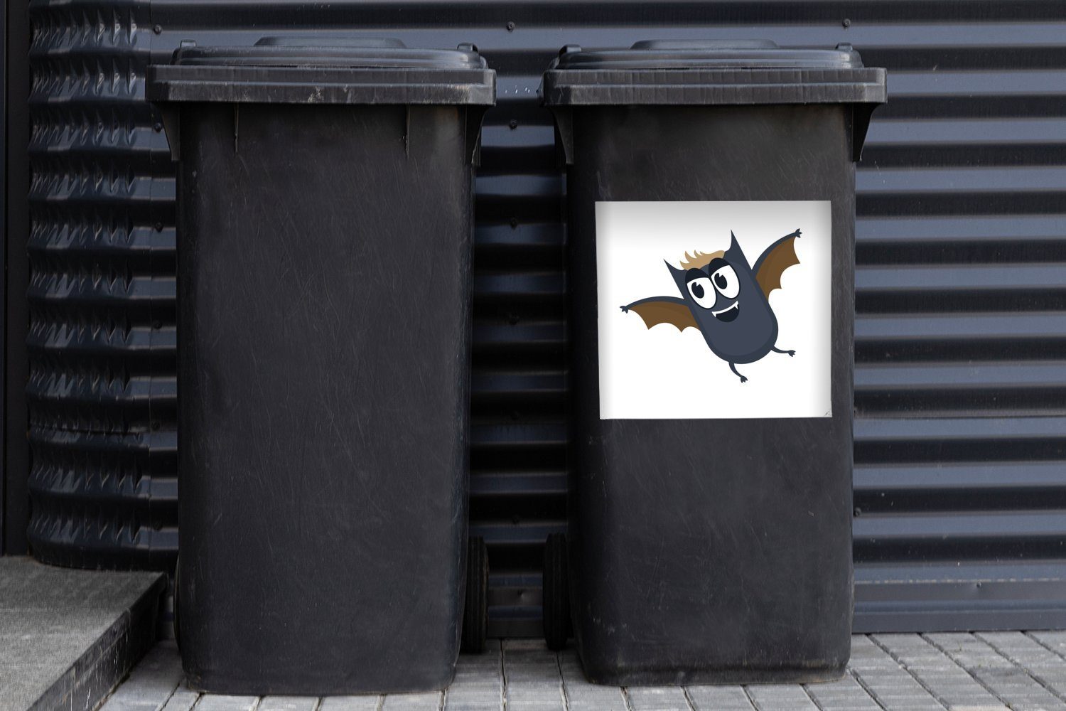 MuchoWow Wandsticker Illustration Sticker, Container, kleinen mit Abfalbehälter einer Mülleimer-aufkleber, (1 Fledermaus Flügeln St), Mülltonne