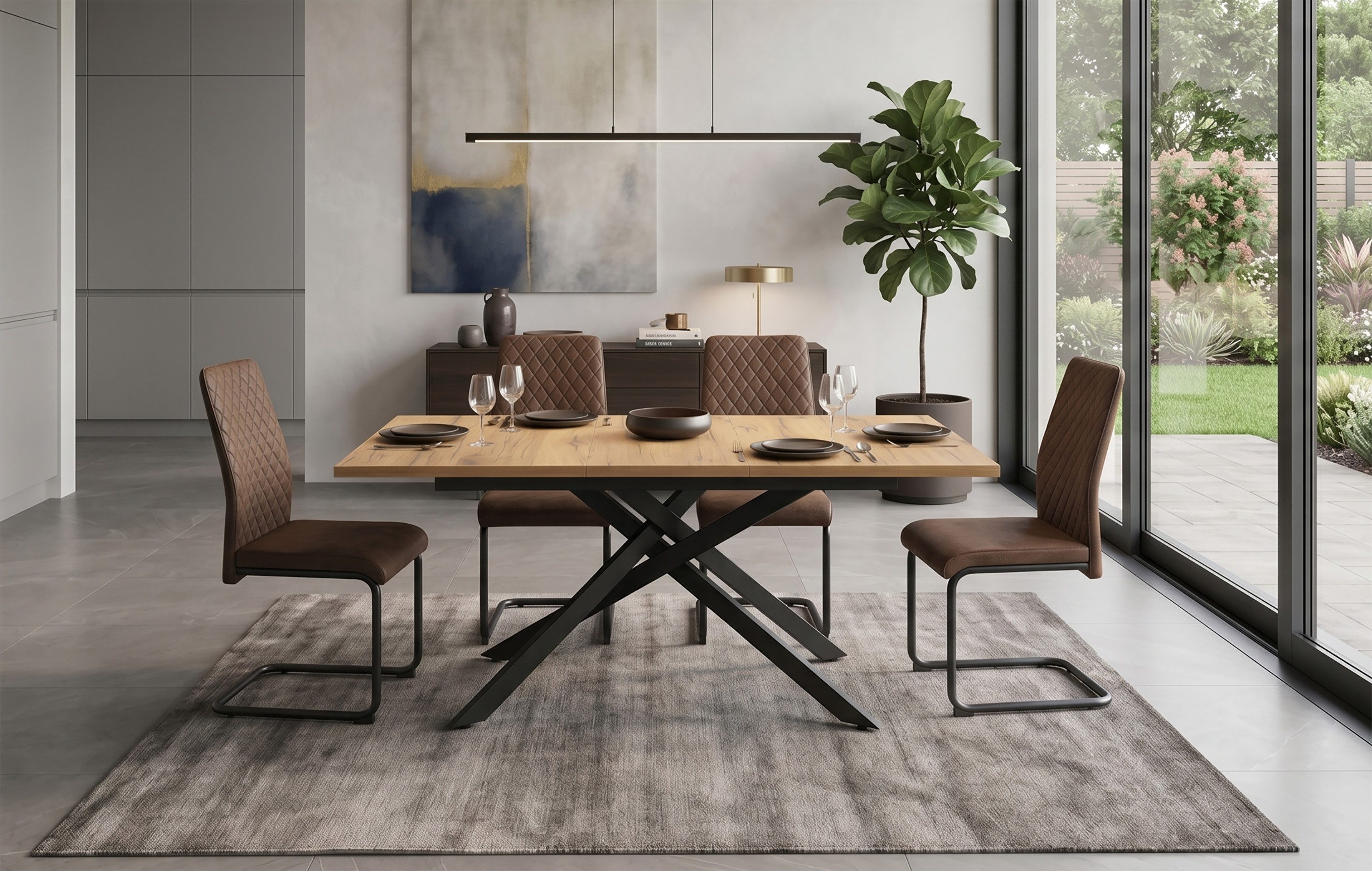B&D home Essgruppe Essgruppe Lars & Theo, (Set, 5-tlg., 1 Tisch / 4 Stühle), Esstisch ausziehbar bis 160cm für 4-6 Personen, Stühle in Microfaser