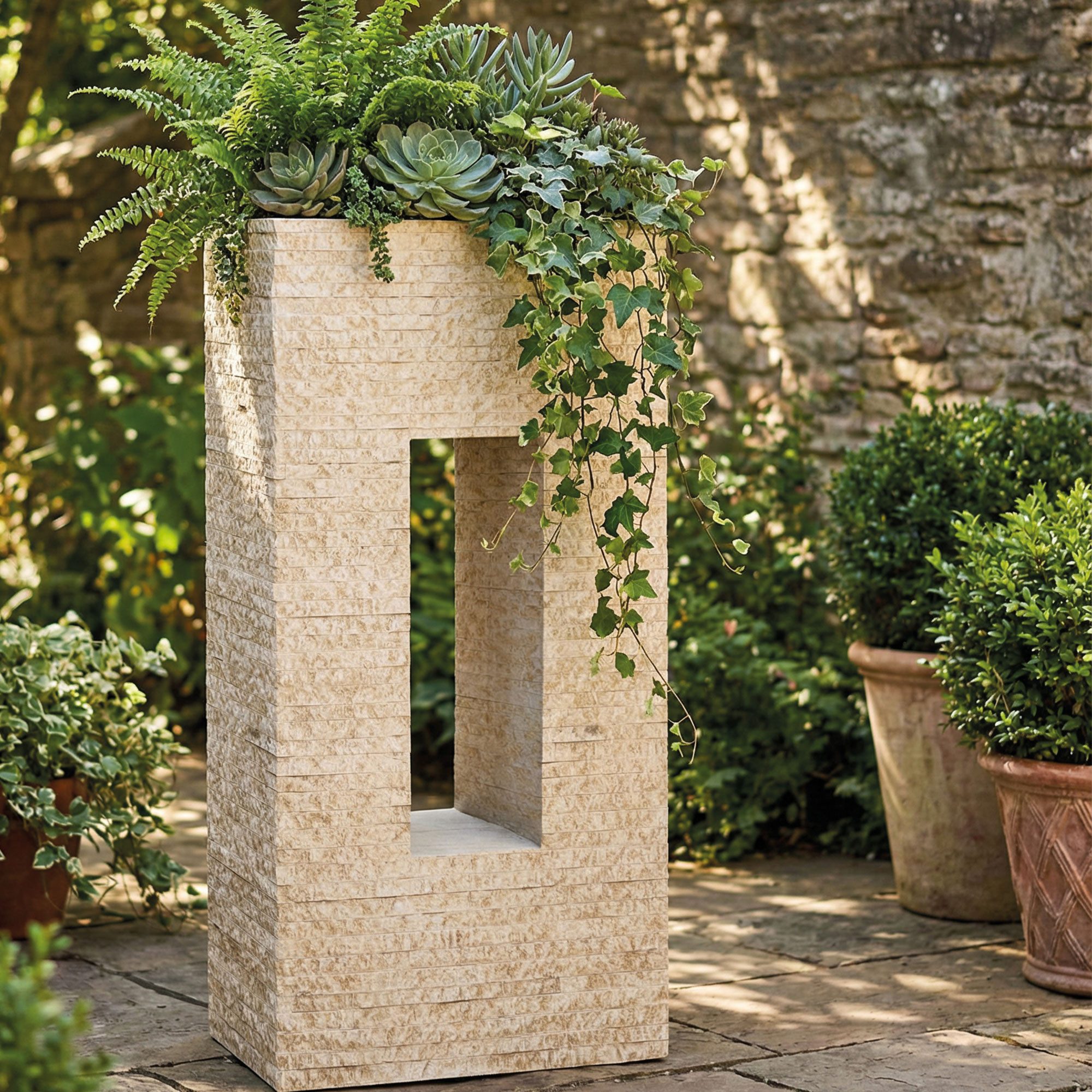 Pflanzwerk® Hochbeet Pflanzkübel VISTA - (Antik Sand) - 92cm x 45cm x 27cm, Fiberglas - Handgefertigt - Rechteckig - Frostbeständig