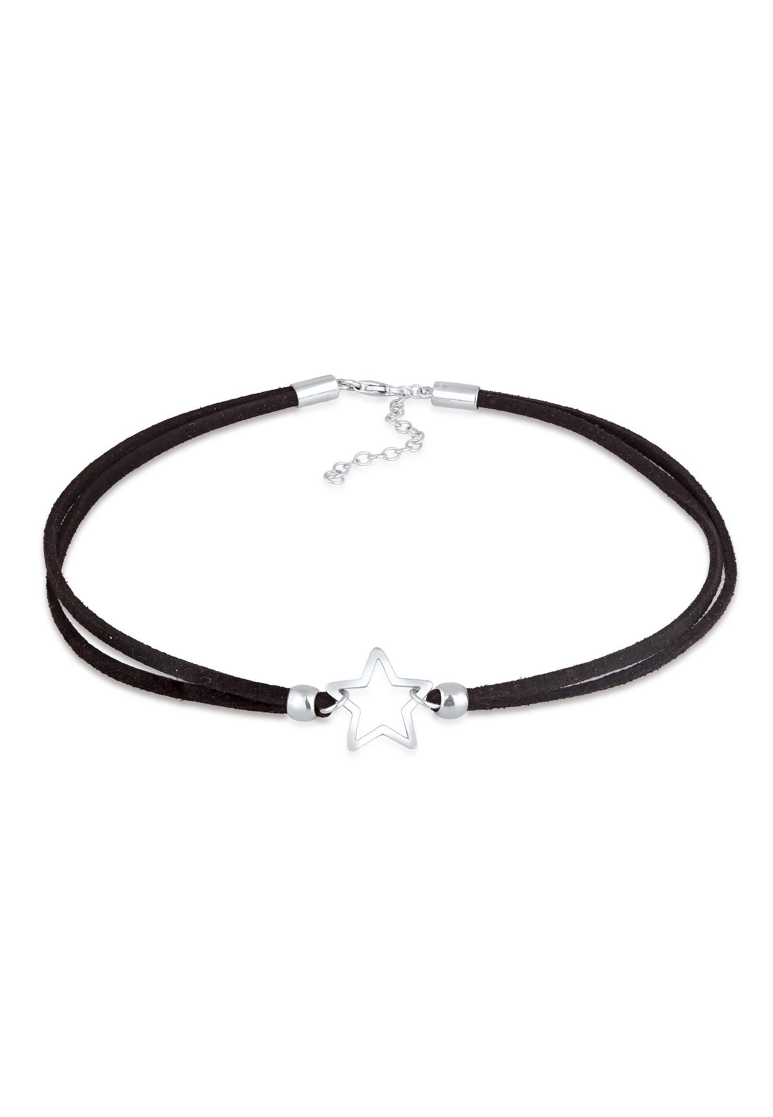 Elli Choker Trend Choker Stern Anhänger Imitat Leder 925 Silber