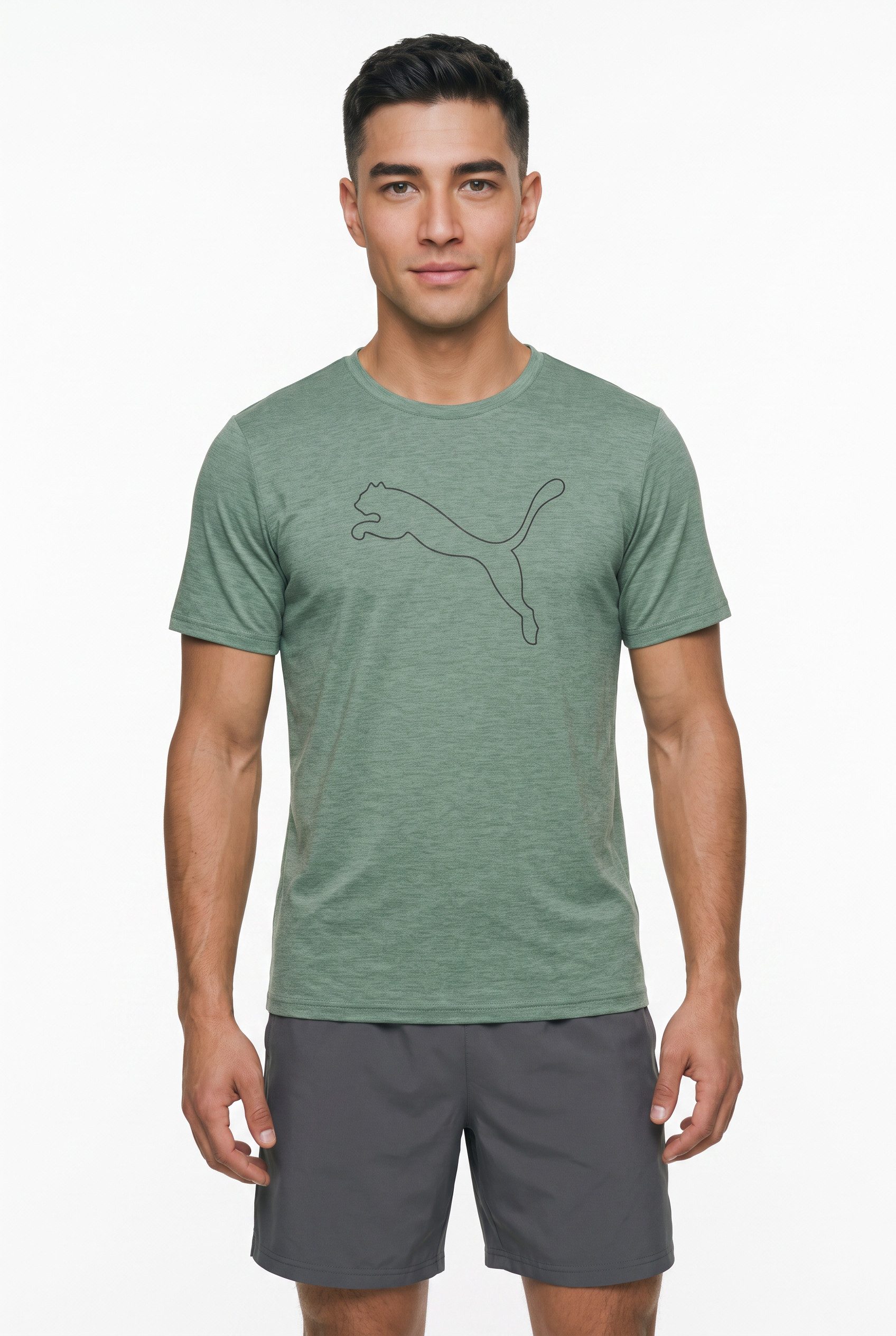 PUMA Trainingsshirt M TAD ESSENTIAL HEATHER CAT TEE (CF LARGE CAT) mit Rundhalsausschnitt, mit Kurzarm, für sportliche Aktivitäten