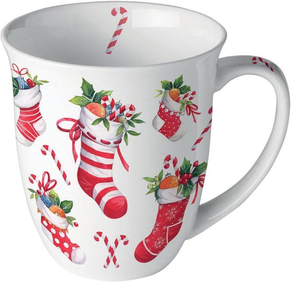 Ambiente Luxury Paper Products Becher Weihnachten, Weihnachtsbecher, Silvester, Herbst, Winter, 1-tlg., Porzellan Trinkbecher ca 400ml Becher Weihnachten, Strümpfe weiß, Tiere, Weihnachten, Anlässe - Weihnachten, Silvester, Herbst, Blumen - Pflanzen, Motiv, Kollektion, Tee/Kaffee Tasse, Ideal als Geschenk