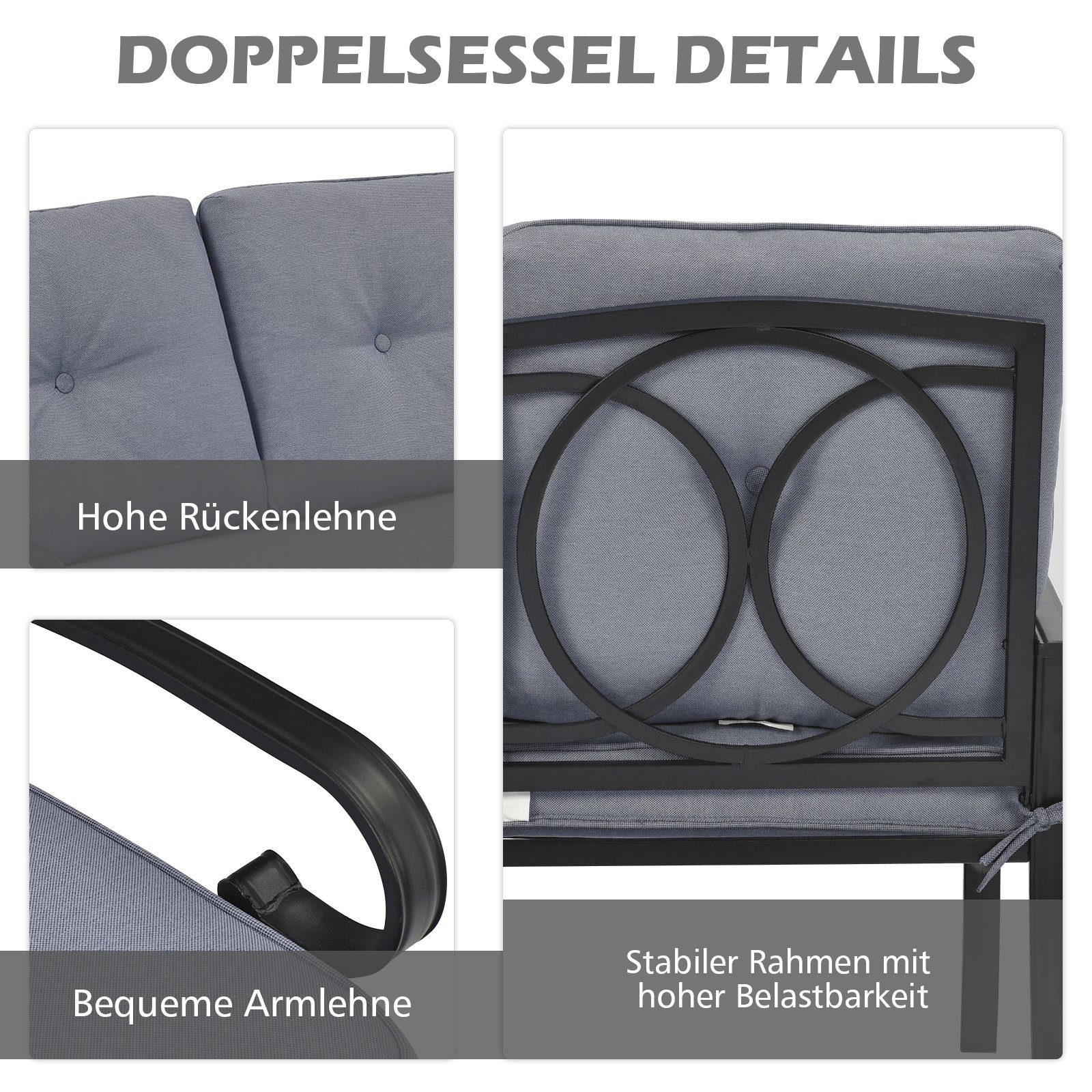 COSTWAY Gartensessel 2-Sitzer Gartenbank (3-St), Sitzgruppe mit Couchtisch