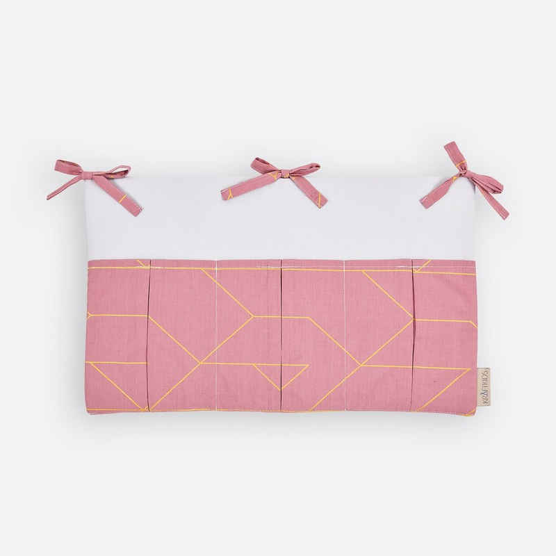 KraftKids Betttasche goldene Linien auf Rosa, mit drei Fächern, innen mit Polyestervlies versteift