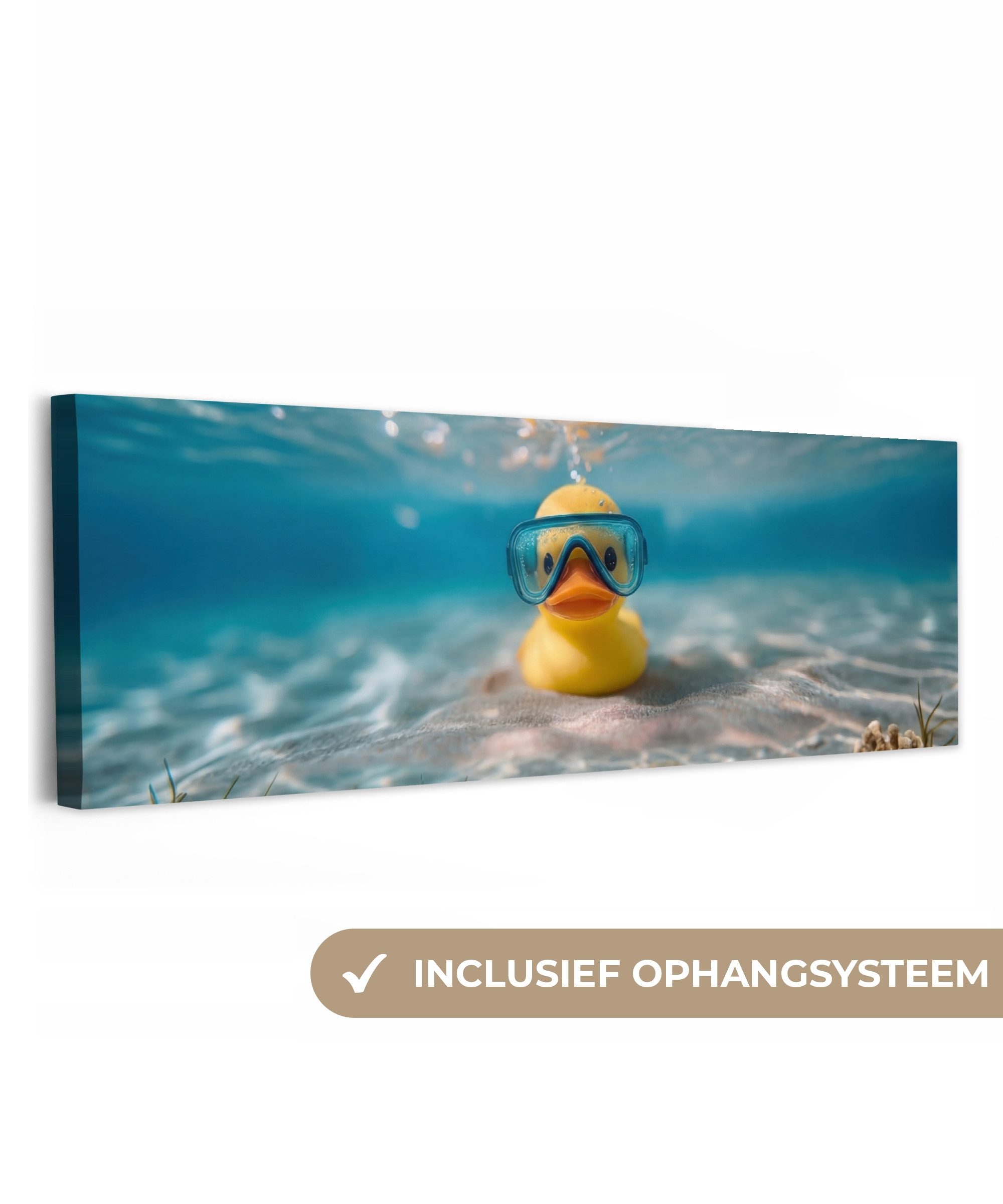 OneMillionCanvasses® Leinwandbild Panorama Schwimmbrille - Ente - Wasser, Fotodruck (1 St), Leinwandbilder XXL Wohnzimmer, Deko Aesthetic 150x50 cm