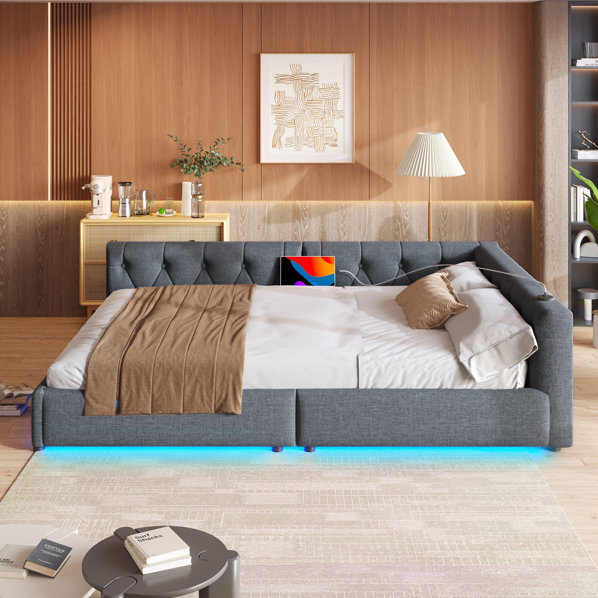 Flieks Polsterbett, LED Daybett Schlafsofa Doppelbett günstig online kaufen