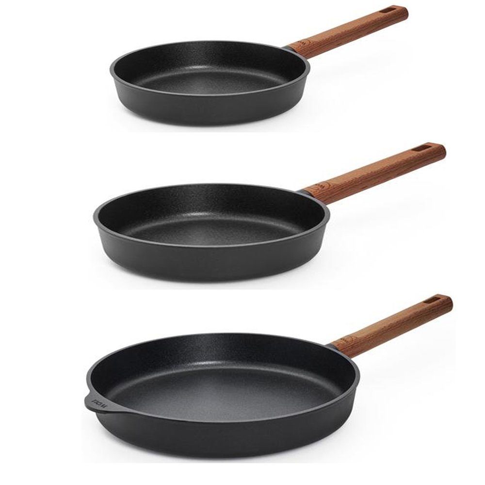 WOLL MADE IN GERMANY Сковороды-Set ECO Logic QXR, Induktion, mit festem Holzstiel (PFAS-FREE), Aluminiumguss (Set, 3-tlg., Flachpfanne 20 + 24 + 28cm), Induktionsgeeignet