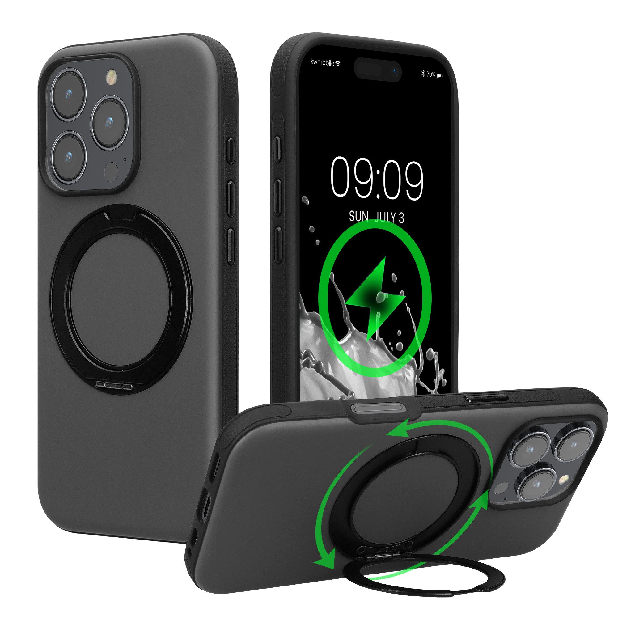 kwmobile Smartphone-Hülle Case mit 360° Standring für Apple iPhone 16 Pro Hülle, Hardcase mit drehbaren Kickstand kompatibel mit MagSafe