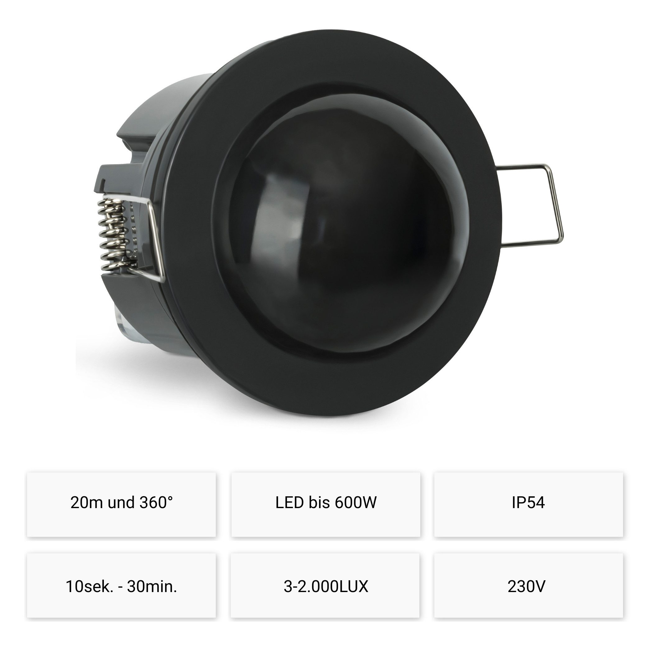 SEBSON Bewegungsmelder Infrarot Sensor Außen IP54 Unterputz Decke 20m Reichweite 360°, (1-St), Innen und Außen geeignet, programmierbar, LED geeignet 600W, 3 Draht