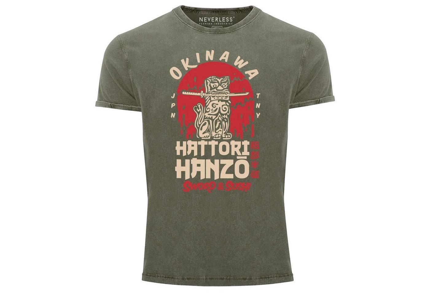 Neverless Print-Shirt Herren Vintage Shirt Hattori Hanzo Sword and Sushi Okinawa Japan mit Print