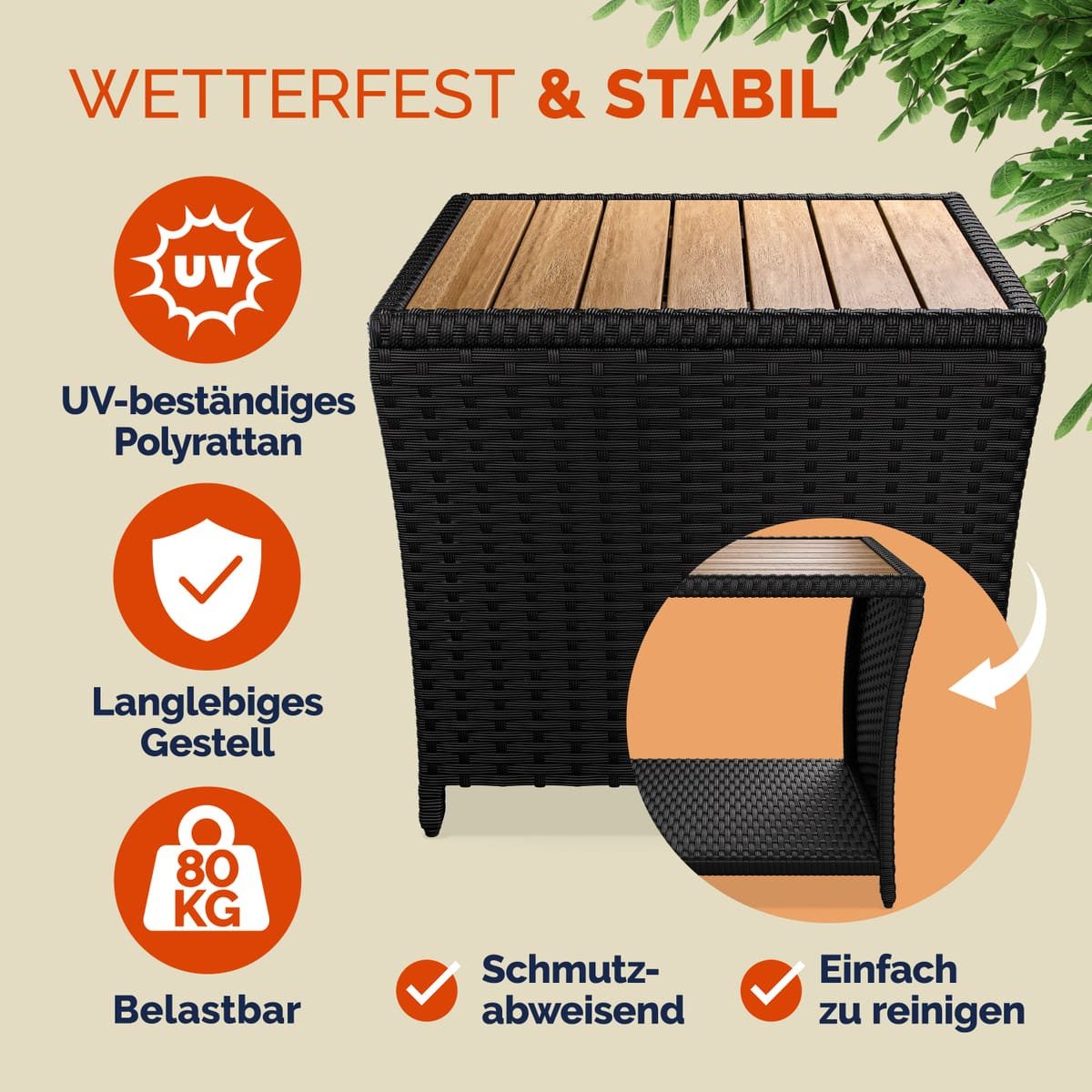 Casaria Beistelltisch, Polyrattan Akazienholz 45x45x40cm Wetterfest günstig online kaufen