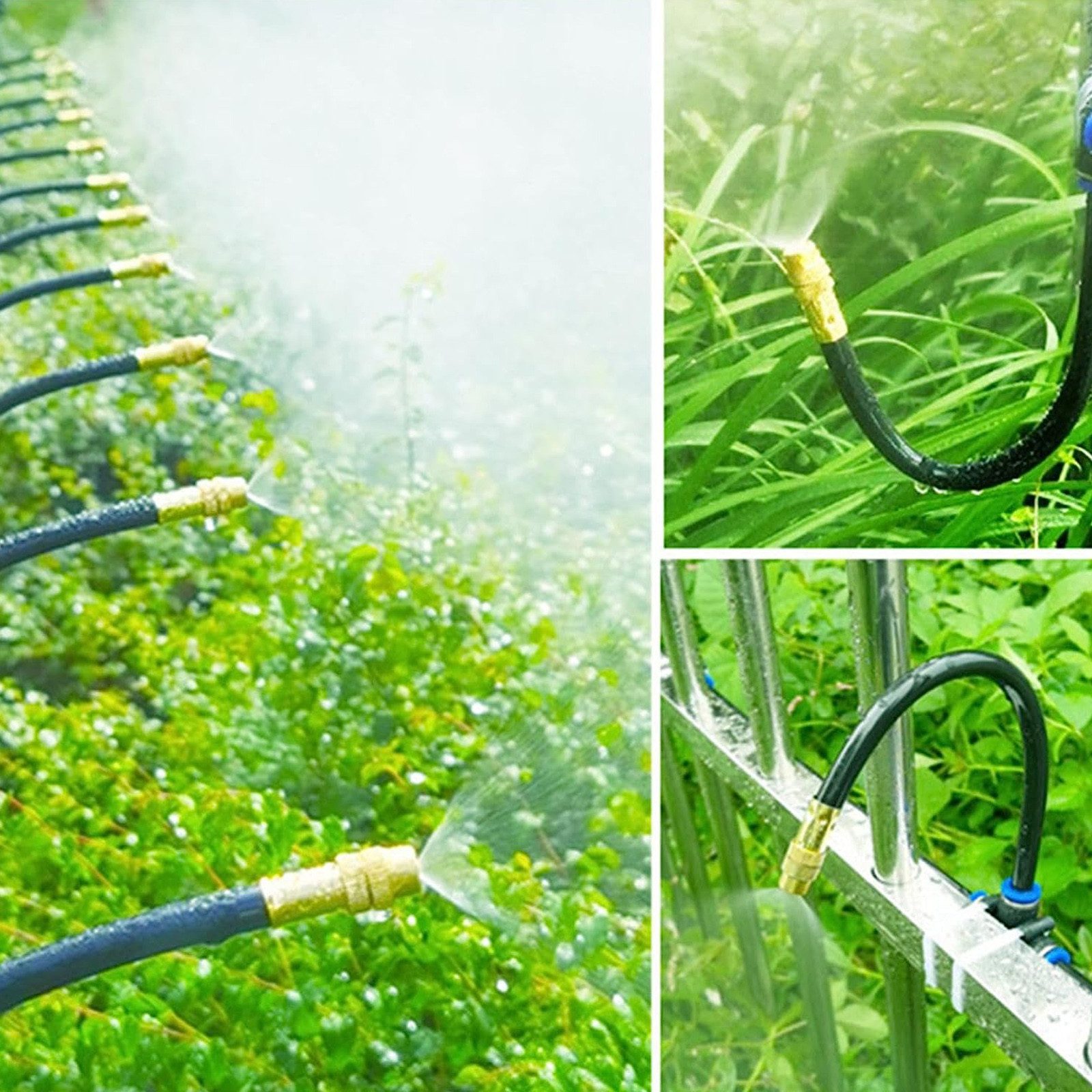 BTTO Bewässerungssystem Kupfer-Sprühdüse 360° verstellbar, Bewässerungssystem 5/10m PU-Schlauch, für Garten & Gewächshaus