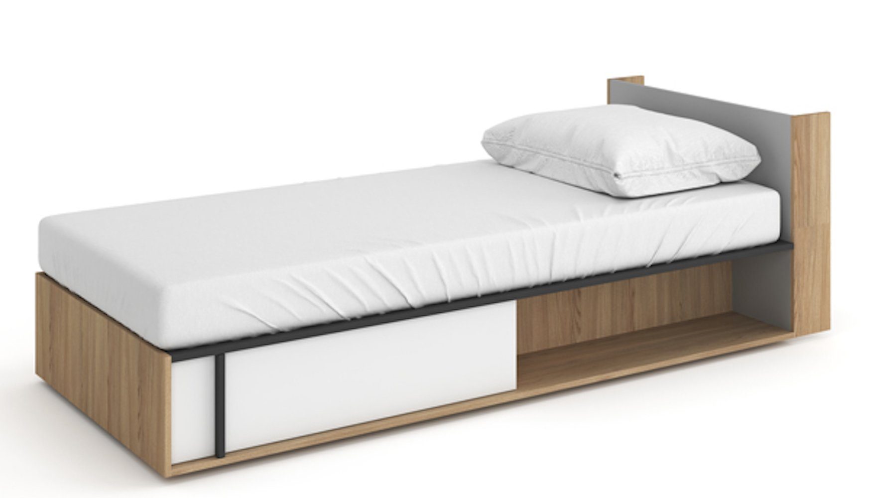Feldmann-Wohnen Stauraumbett Imola (Imola, 1-tlg., Bett mit Matratze), 90x200cm weiß graphit grau Salisbury Eiche mit Matratze