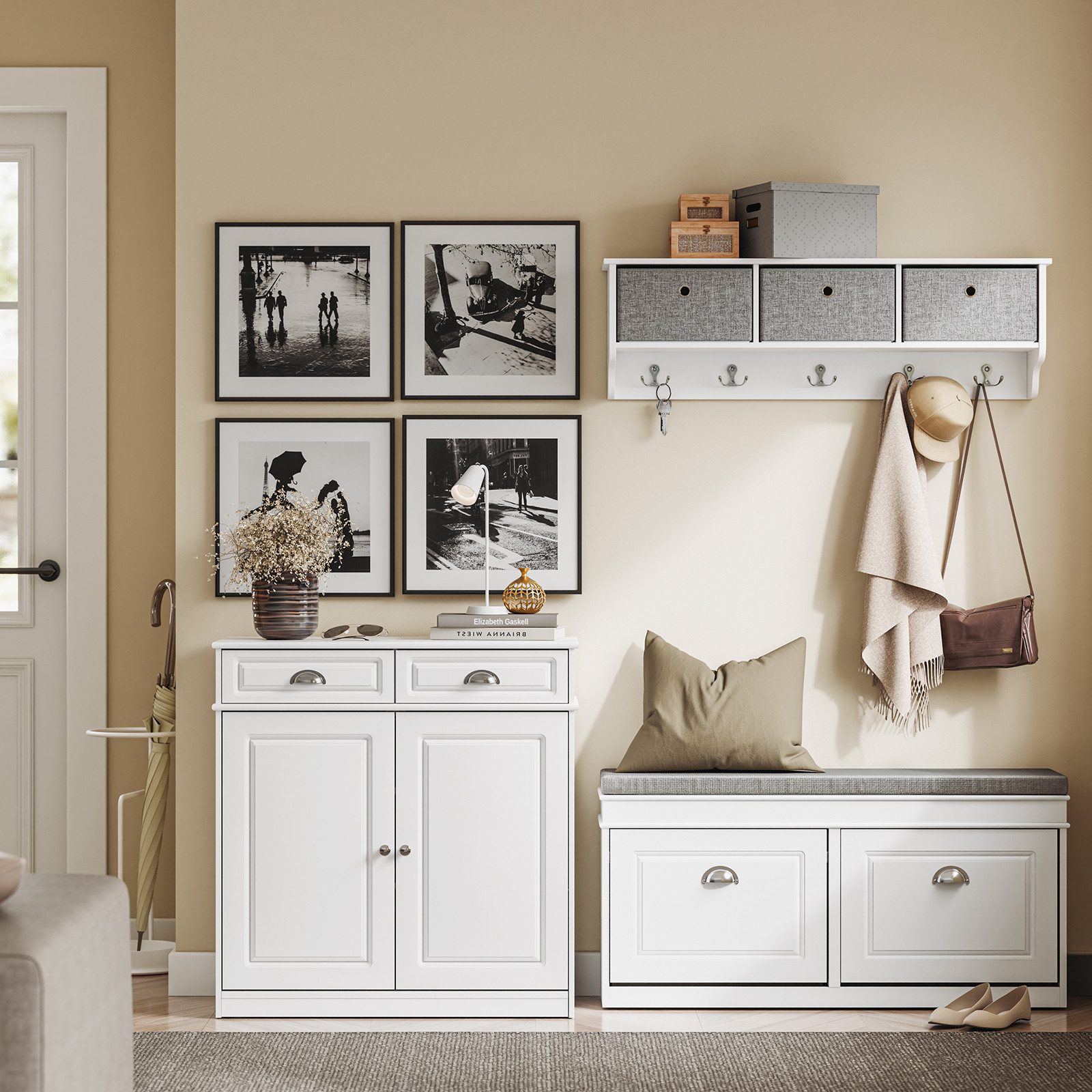 SoBuy Schuhschrank FSB104, Sideboard Küchenschrank Kommode Stauraumschrank, FSC® mit 2 Schubladen, 2 Türen, Flexibel verstellbar, für Wohnzimmer Flur