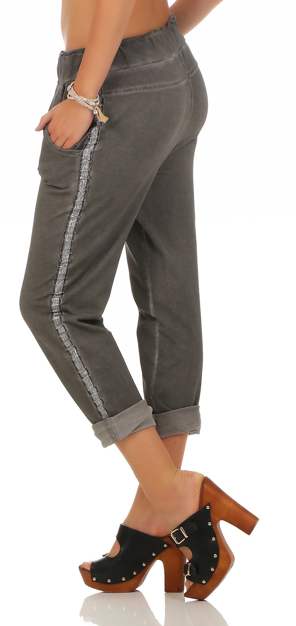 Mississhop Jogginghose Damen Baumwollhose seitlichen Glitzerstreifen günstig online kaufen