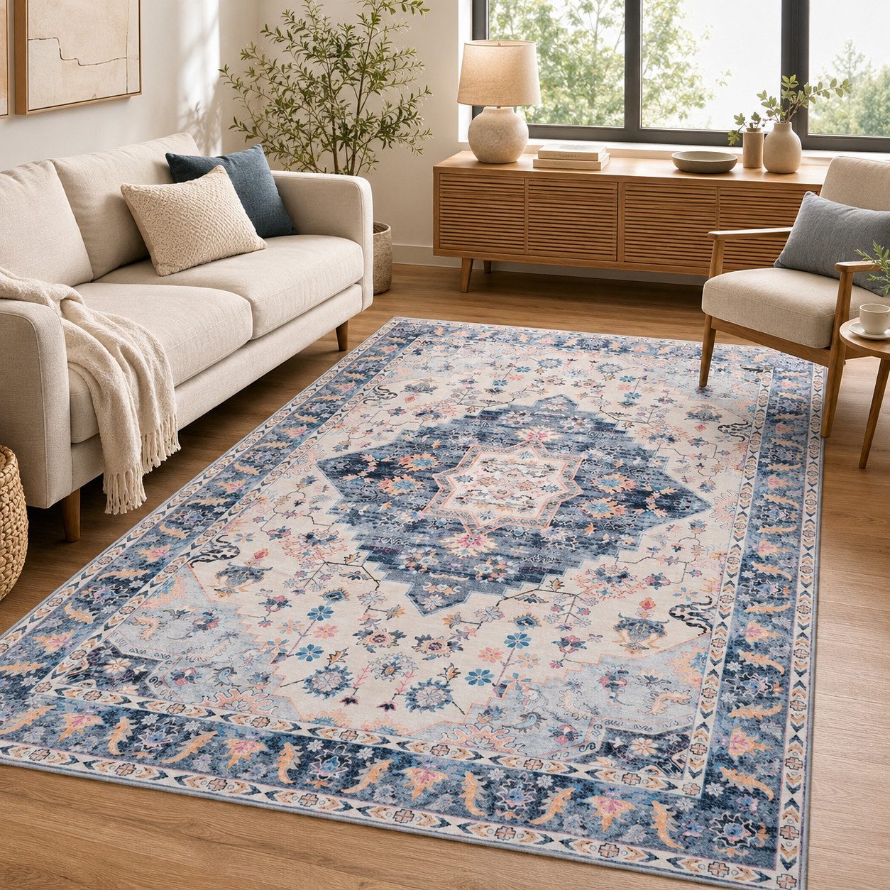 Lochas Designteppich Vintage Teppich Orientalisch Waschbar Kurzflor Rutschfest