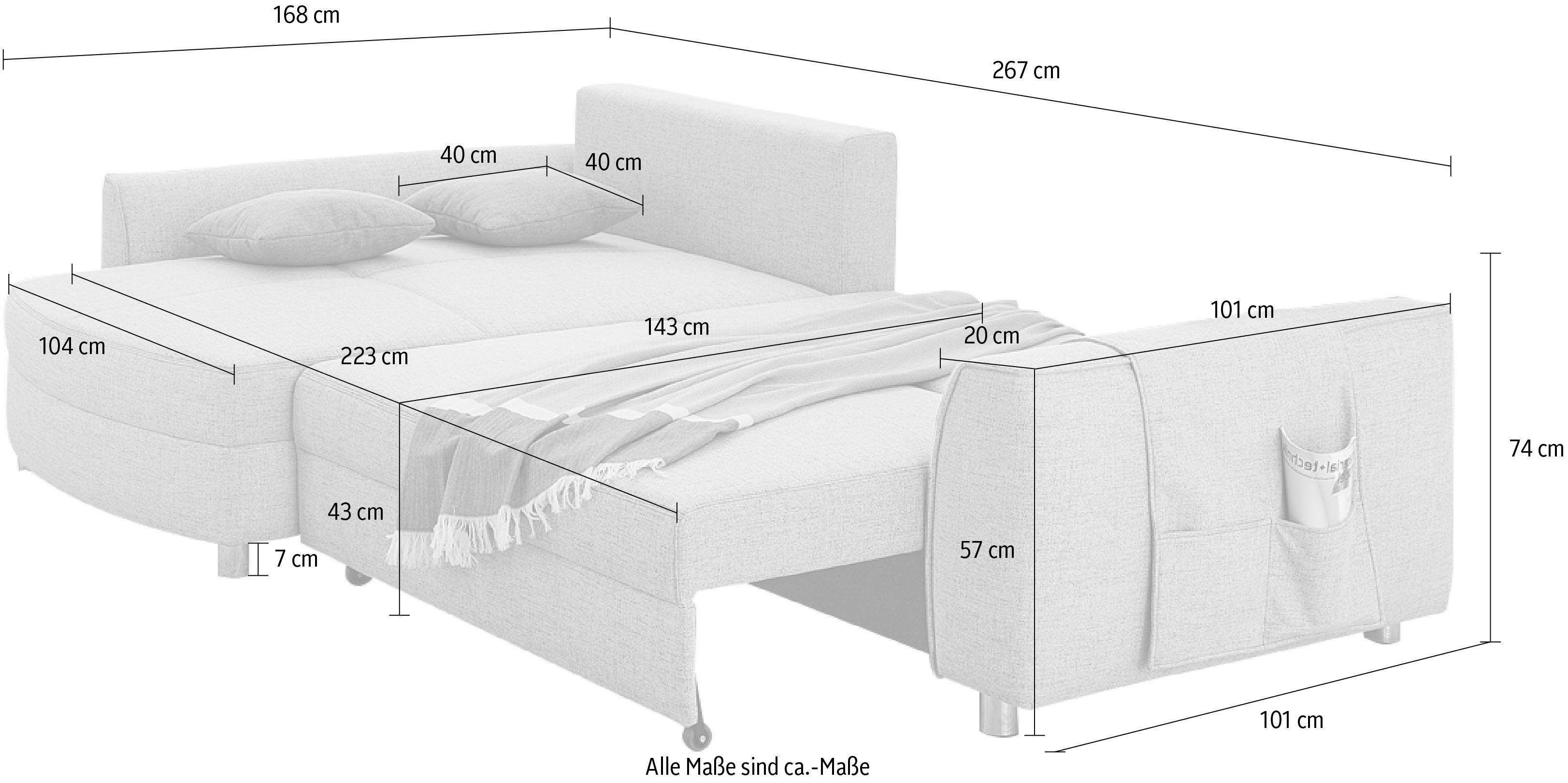 Bettfunktion und montierbar Ecksofa grau Bettkasten, Jockenhöfer Gruppe mane Trevi, mit oder links rechts
